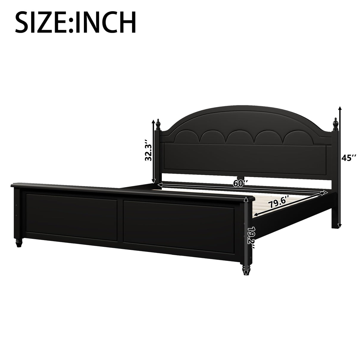 Merax King Wooden Platform Bed Frame with Arched Headboard, Solid Wood Bed Base, Classic Elegant Design, Strong Support, No Box Spring Needed, Easy Assembly, Black