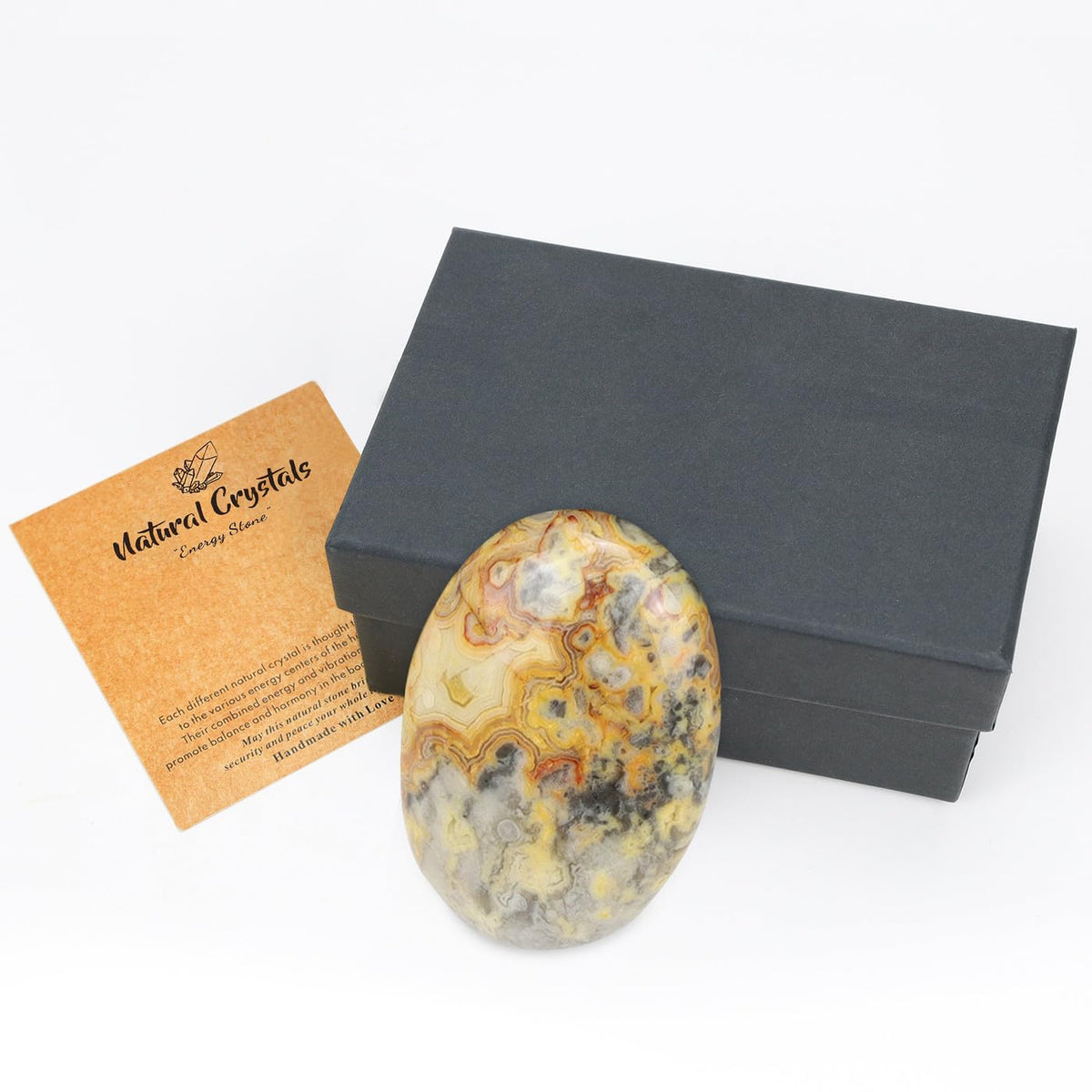 MAIBAOTA 2.4" Large Crazy Lace Agate Crystal Stone Polished Palm Stone Healing Crystals 0.7" Thick Natural Reiki Gemstone Worry Stone Energy Balancing Anxiety Stress Relief Meditation 1 Pc