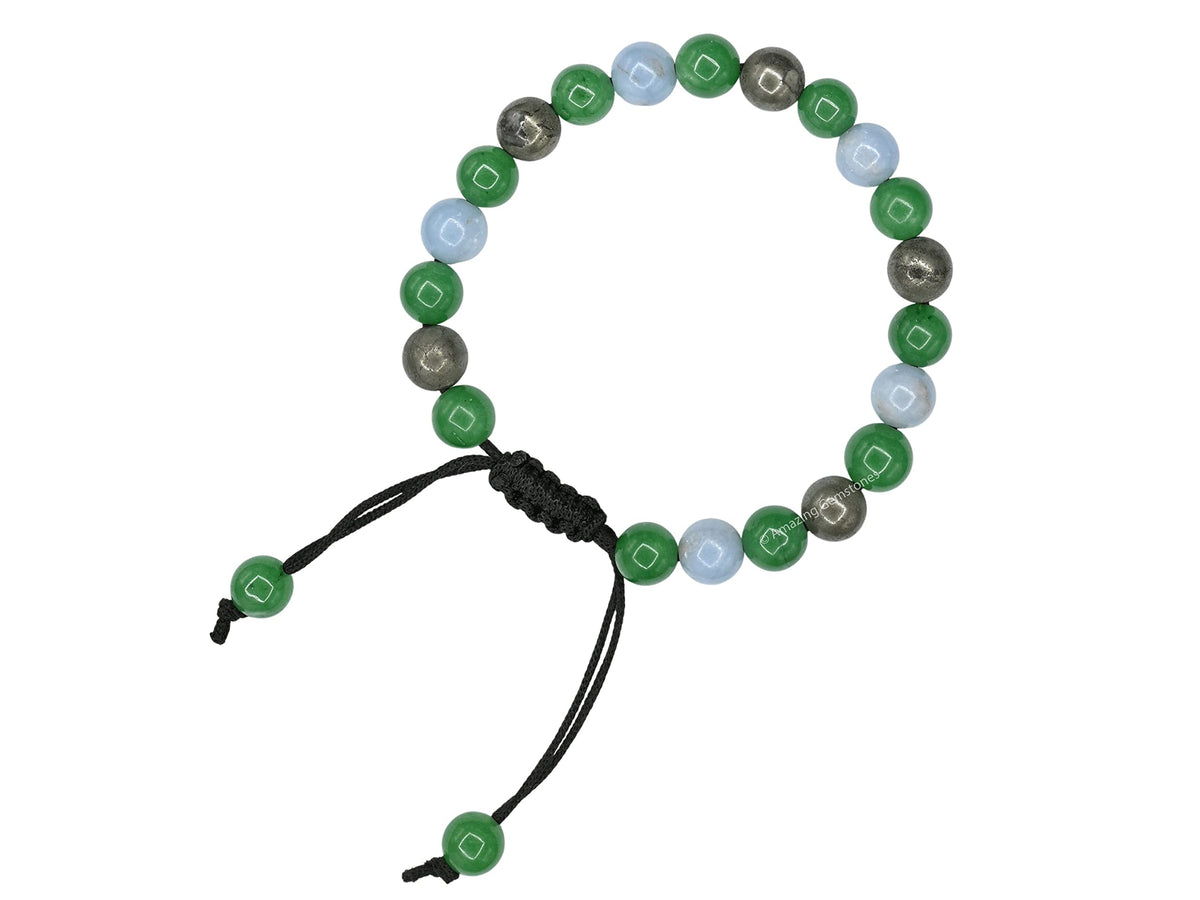 Amazing Gemstone Motivational Bracelet for Women Men Manifestation - Pyrite Angelite Green Aventurine Bracelet for Healing Calming Anxiety Stress Relief Gifts Pulseras Para Hombres Mujer (Adjustable)