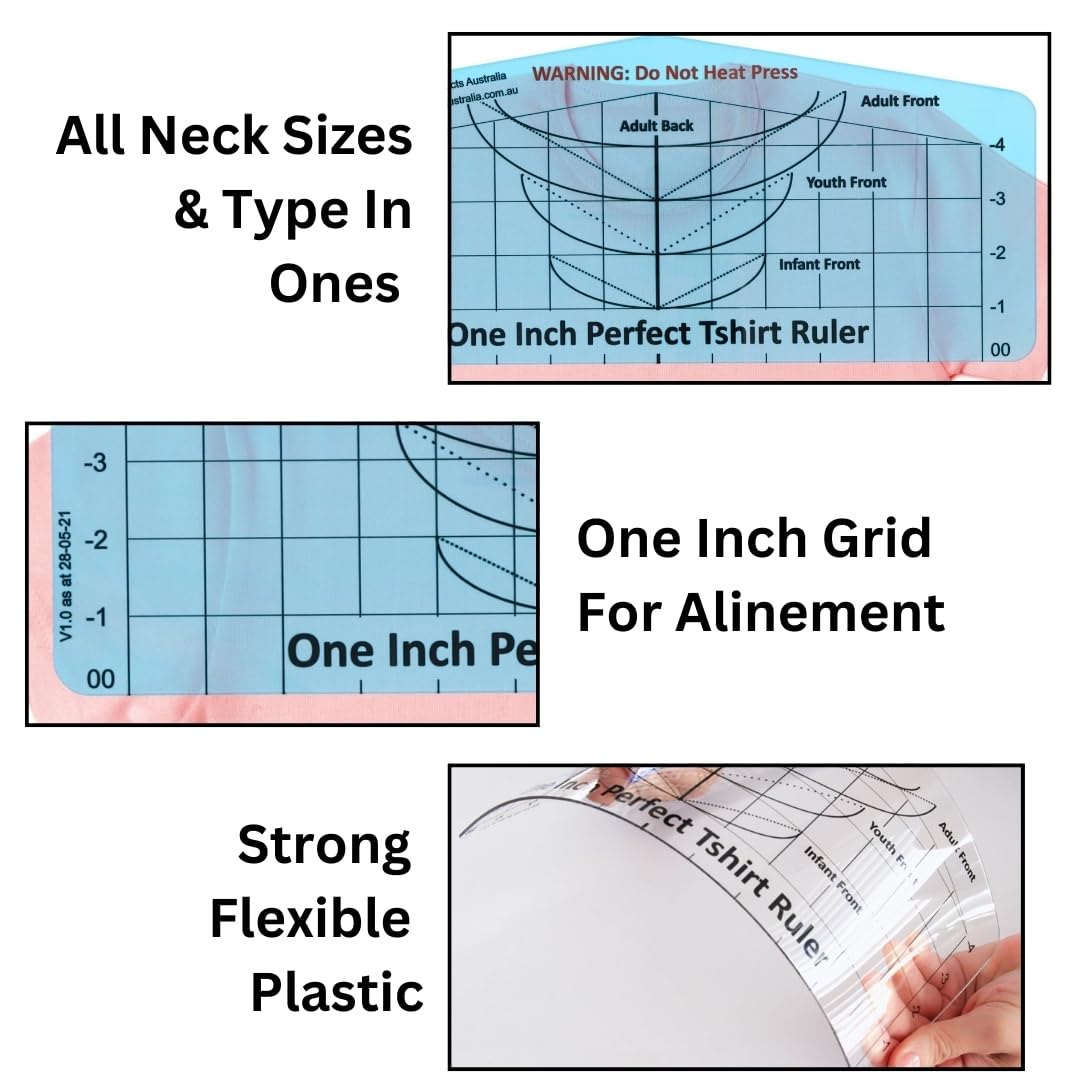 CLPA T-Shirt Ruler Guide — Neckline Placement | Shirt Centering Tool for Heat Press | HTV, DTF and Embroidery | Neckline and Shoulder Reference | Clear PETG | Made in Australia