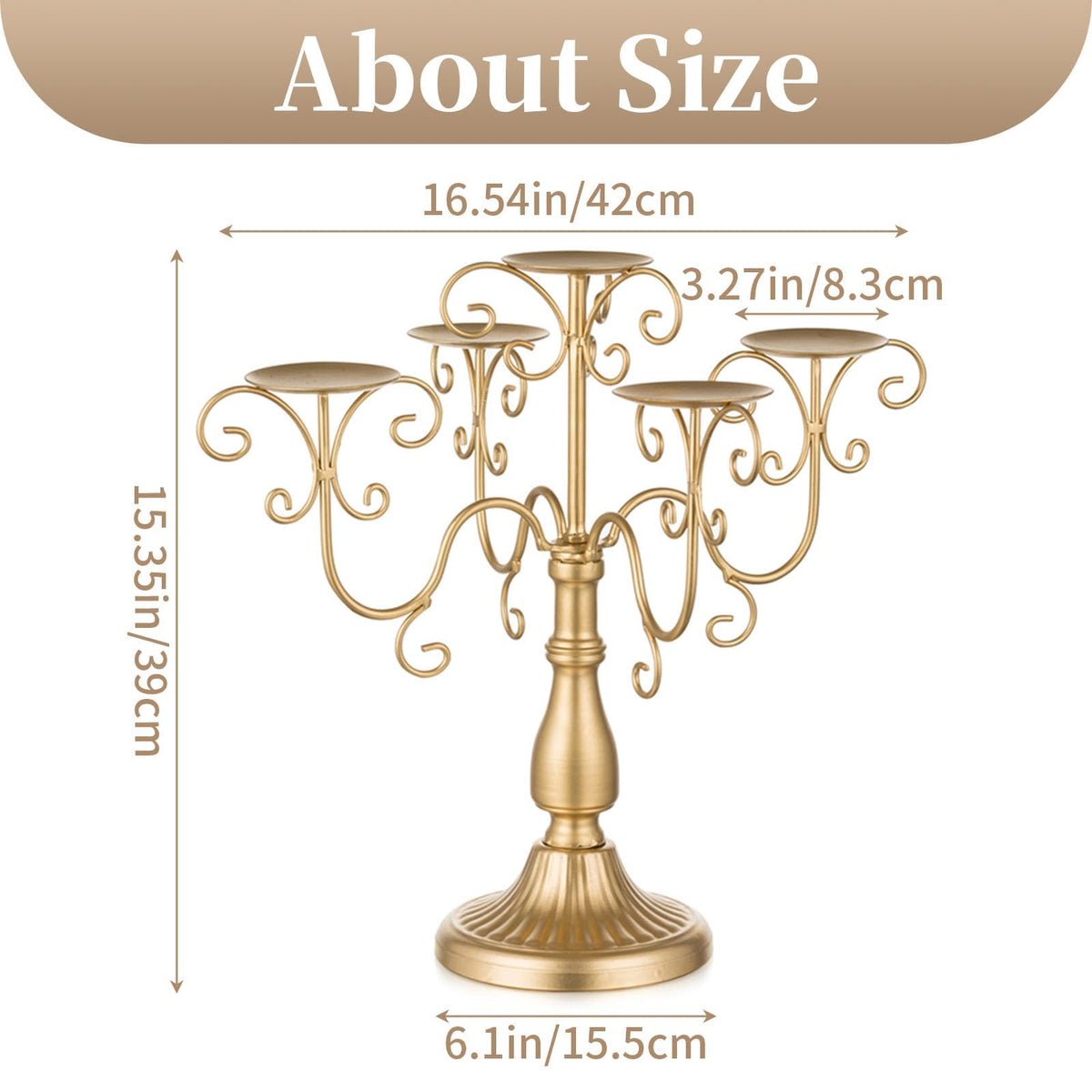 Sziqiqi Candelabra Centerpieces Gold Candle Holder - 5 Arm Pillar Candle Holders with Crystal Beads for Christmas Table Centrepiece Halloween Wedding Candleholders Decoration