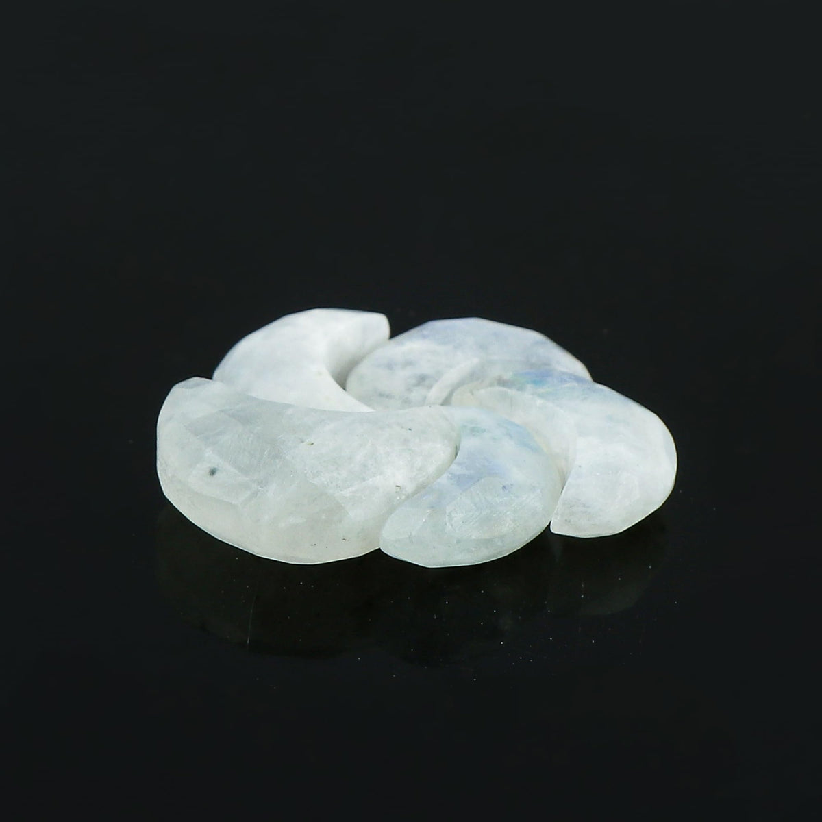 CRYSTALIS 5pcs Natural Rainbow-Moonstone, Facet-Half-Moon Loose Gemstone, Wholesale Bulk Cabochons, Jewelry Making Supply, Chakra Healing Polished Stones, Wire Wrapping, DIY, Gem Collection