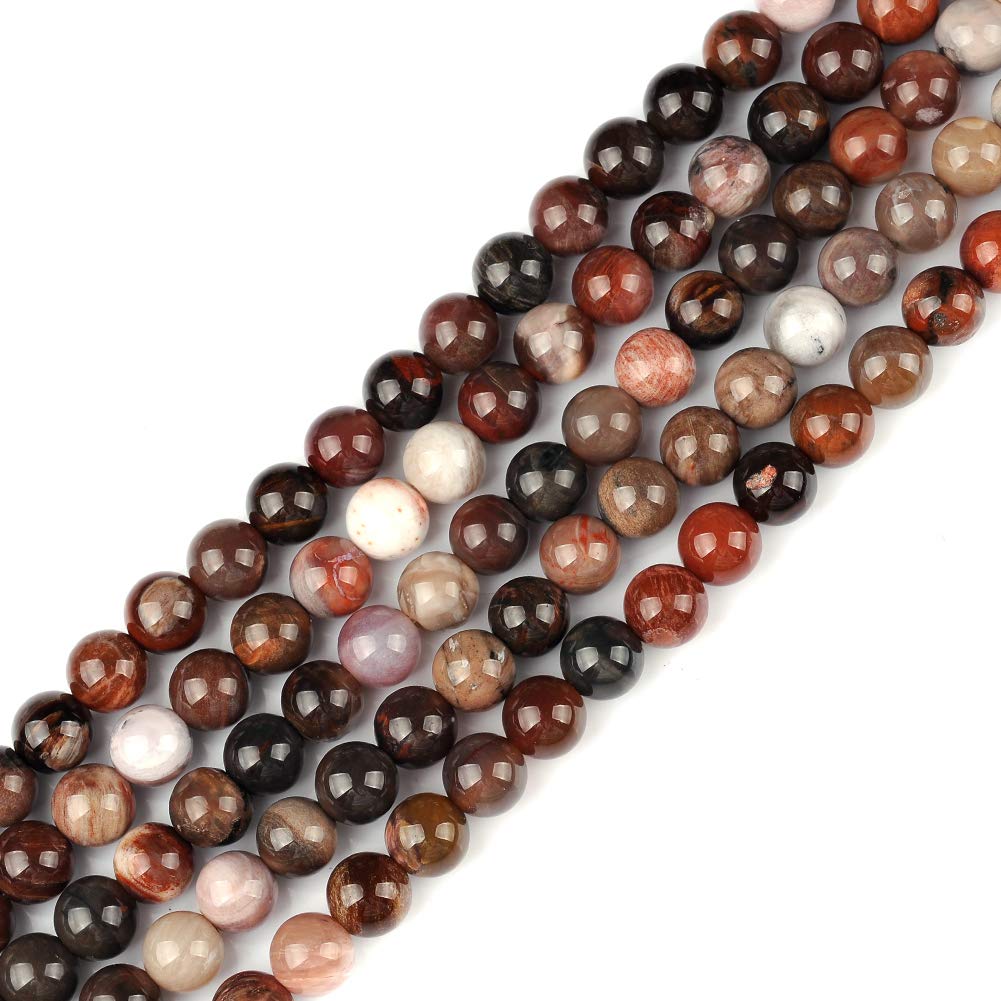 10mm Natural Petrified Wood Gemstone Round Loose Beads Crystal Stone Bracelet Necklace Accessories Crafts for Jewelry Making DIY,1 Strand 15"