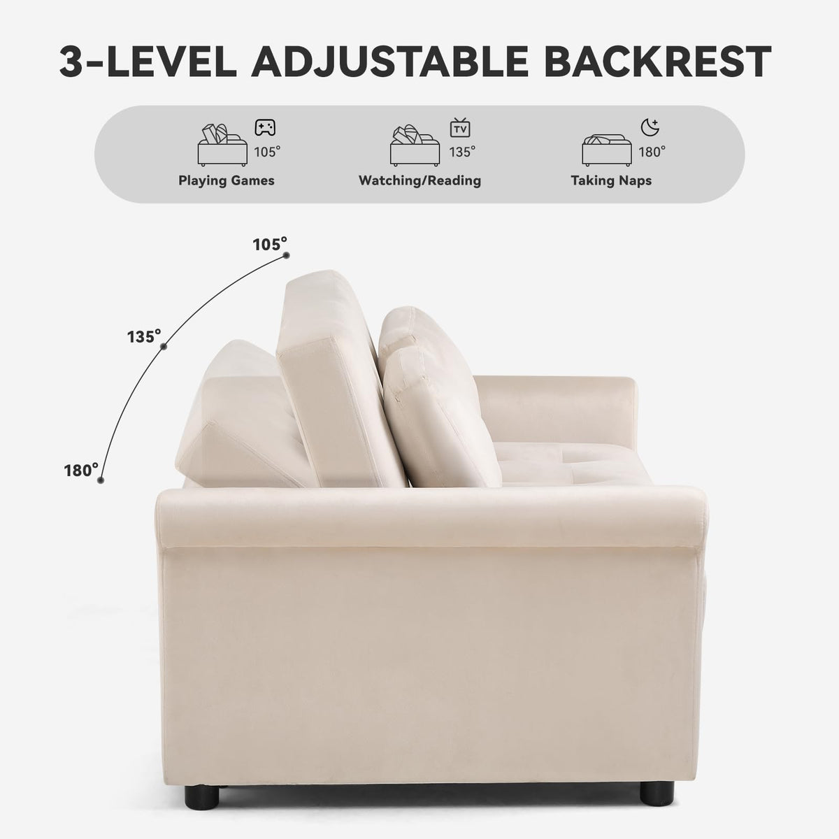 COMHOMA Convertible Sofa Bed,55" Sleeper Sofa Bed, 3-in-1 Pull Out Couch Bed with Reclining Backrest and Pillows, Full Convertible Sleeper Loveseat for Living Room (White)