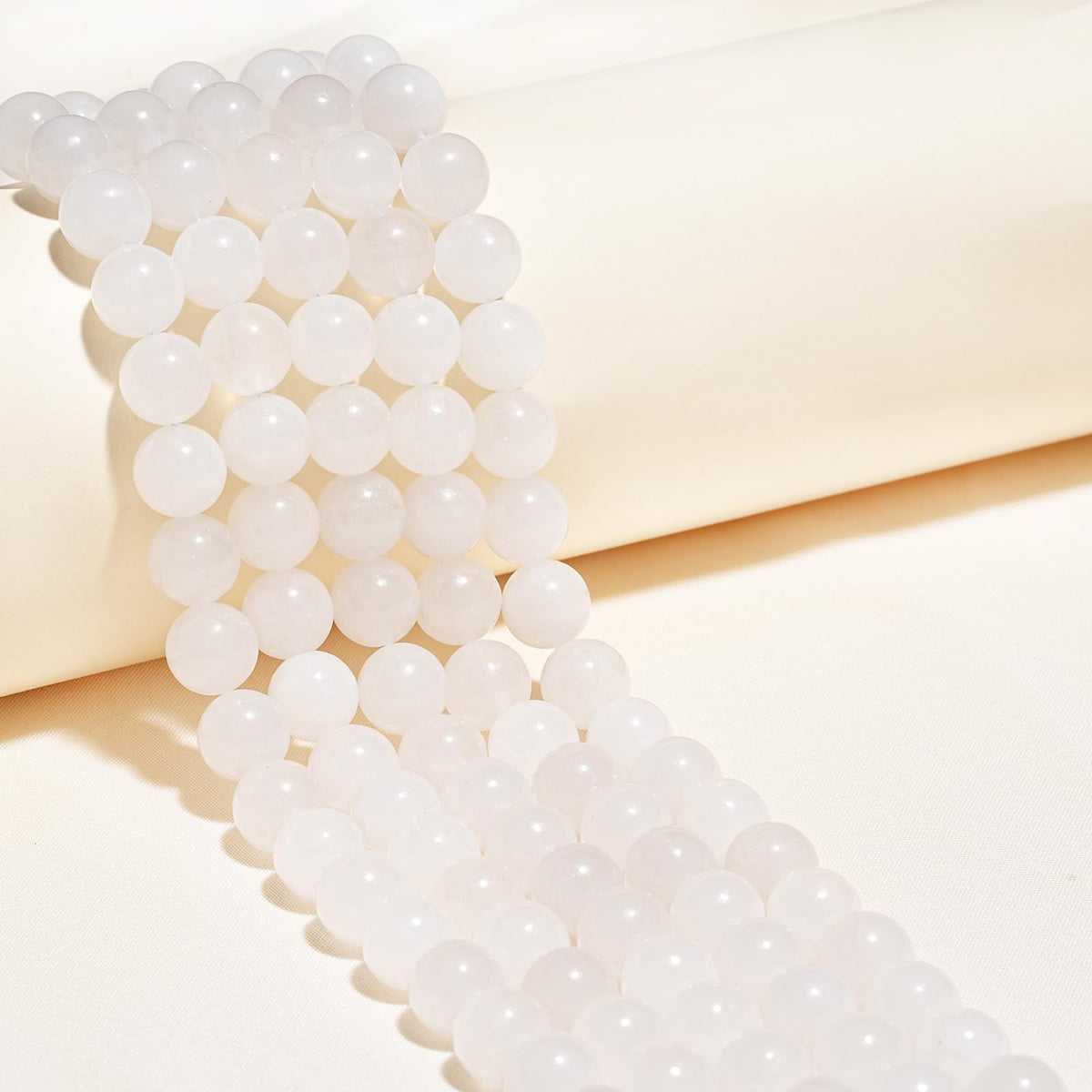 10mm Natural White Jade Gemstone Beads Polished Round Smooth Stone Beads for Bracelets Jewelry Making 15inch Loose Beads