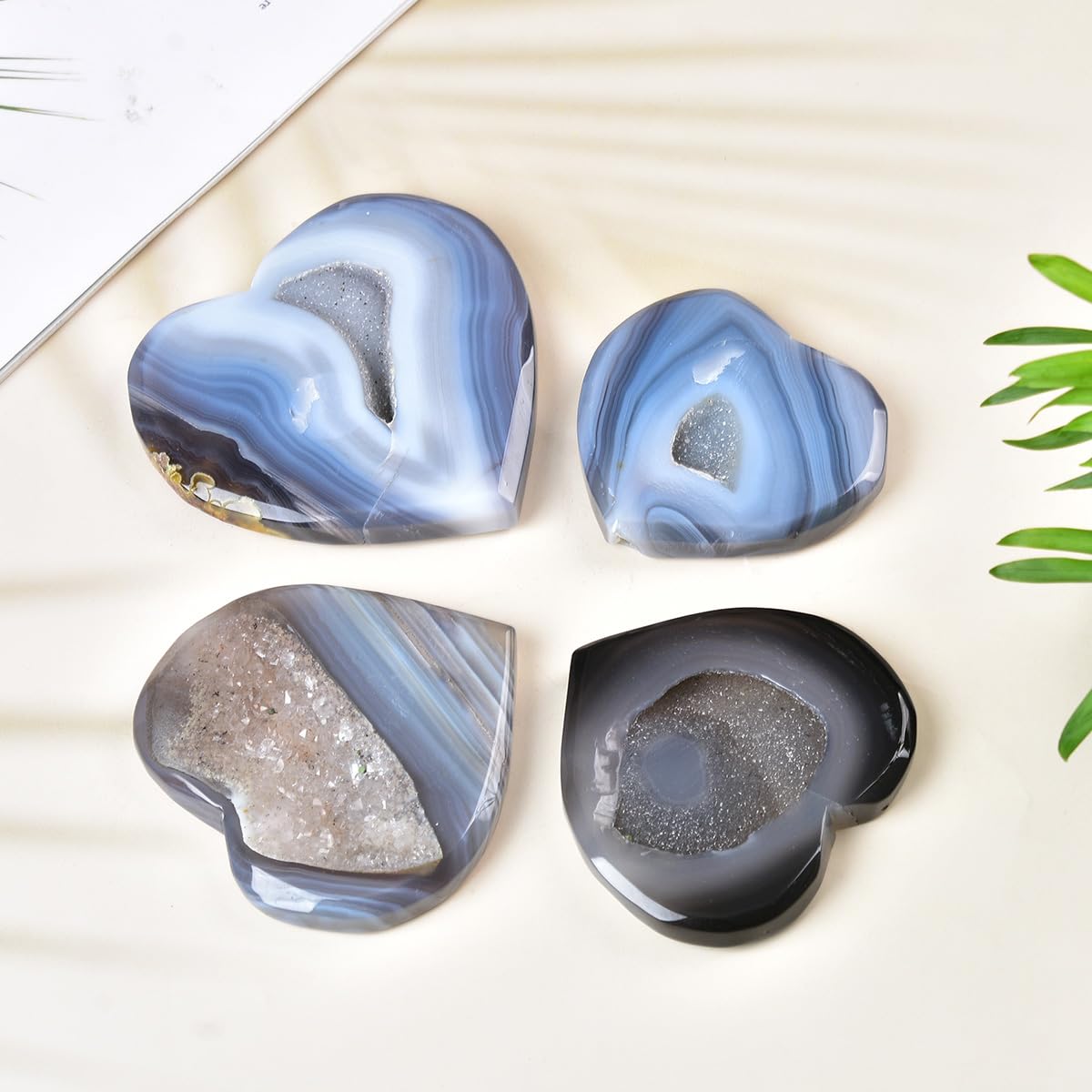 JIC Gem Large Heart Crystal Agate Geode Druzy Palm Worry Stone Reiki Crystals and Healing Stones 3.1-3.5"(80-90mm)