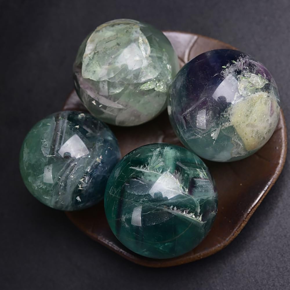 4-5CM/1.58-1.97inch Natural Fluorite Crystal Ball Hand Polished Fluorite Sphere Decorative Sphere Healing Crystals Ball Healing Stone Crafts Home Decor Ornament Gifts(40-50mm, Fluorite)