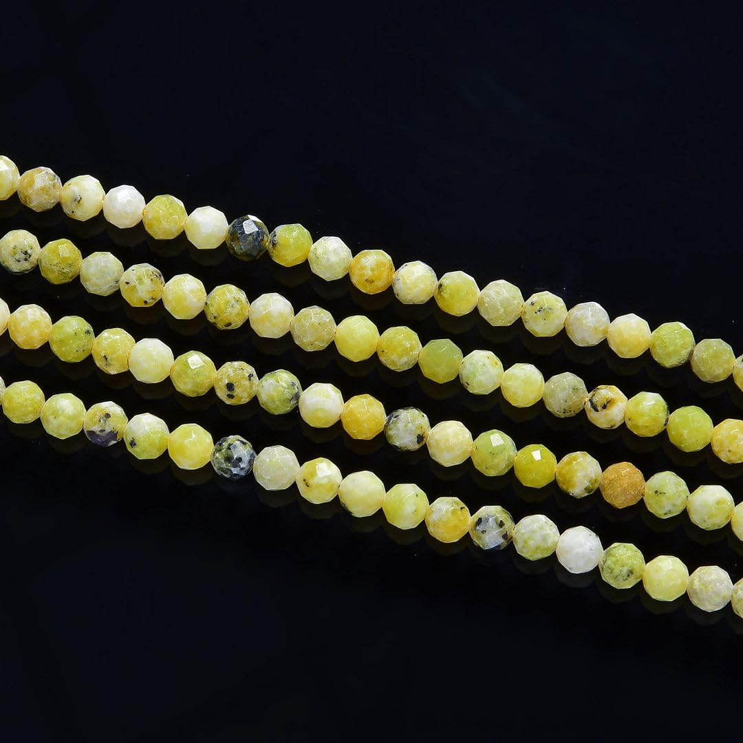 Adabele 30 Inch Natural Yellow Turquoise Healing Gemstone 4mm (0.16 Inch) Tiny Small Faceted Round Loose Beads Stone Spacer (160-180pcs) for Craft Jewelry Making GK4-17