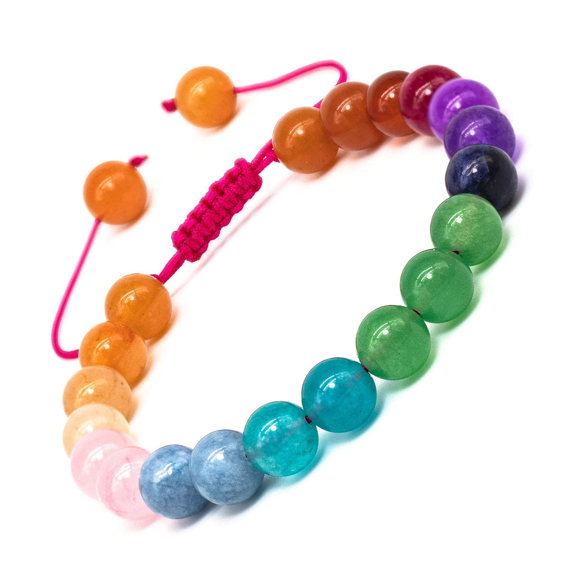 DAZCOLO Handmade Gem Bracelet Adjustable Macrame Gemstone 8mm Round Beads Crystals Quartz Unisex (7 Chakra)