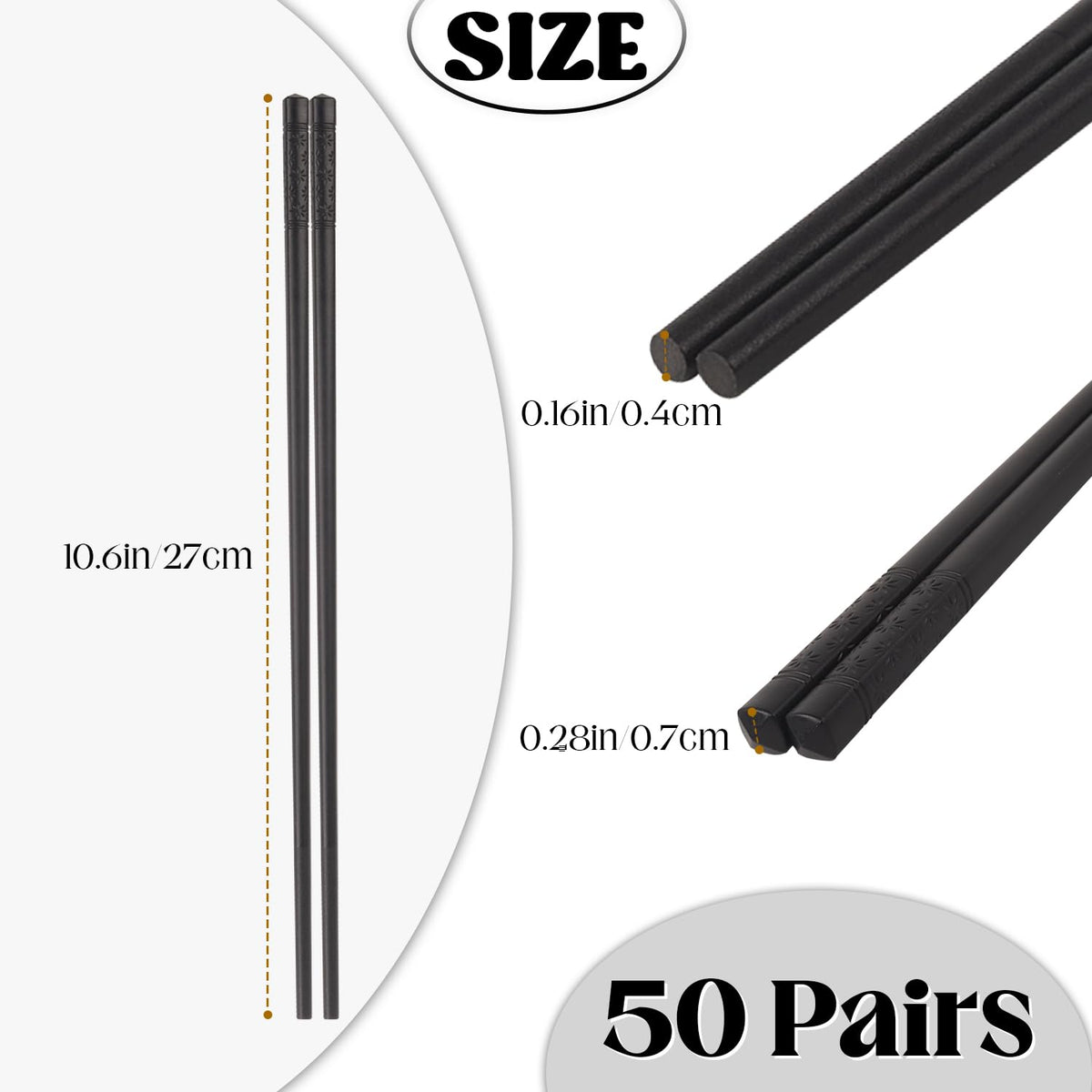 50 Pairs Fiberglass Chopsticks, Reusable Chopsticks Non-Slip Chopstick Dishwasher Safe Chopstick,Black Cherry Blossom Chopsticks for Japanese & Chinese Style Cooking (9.5")