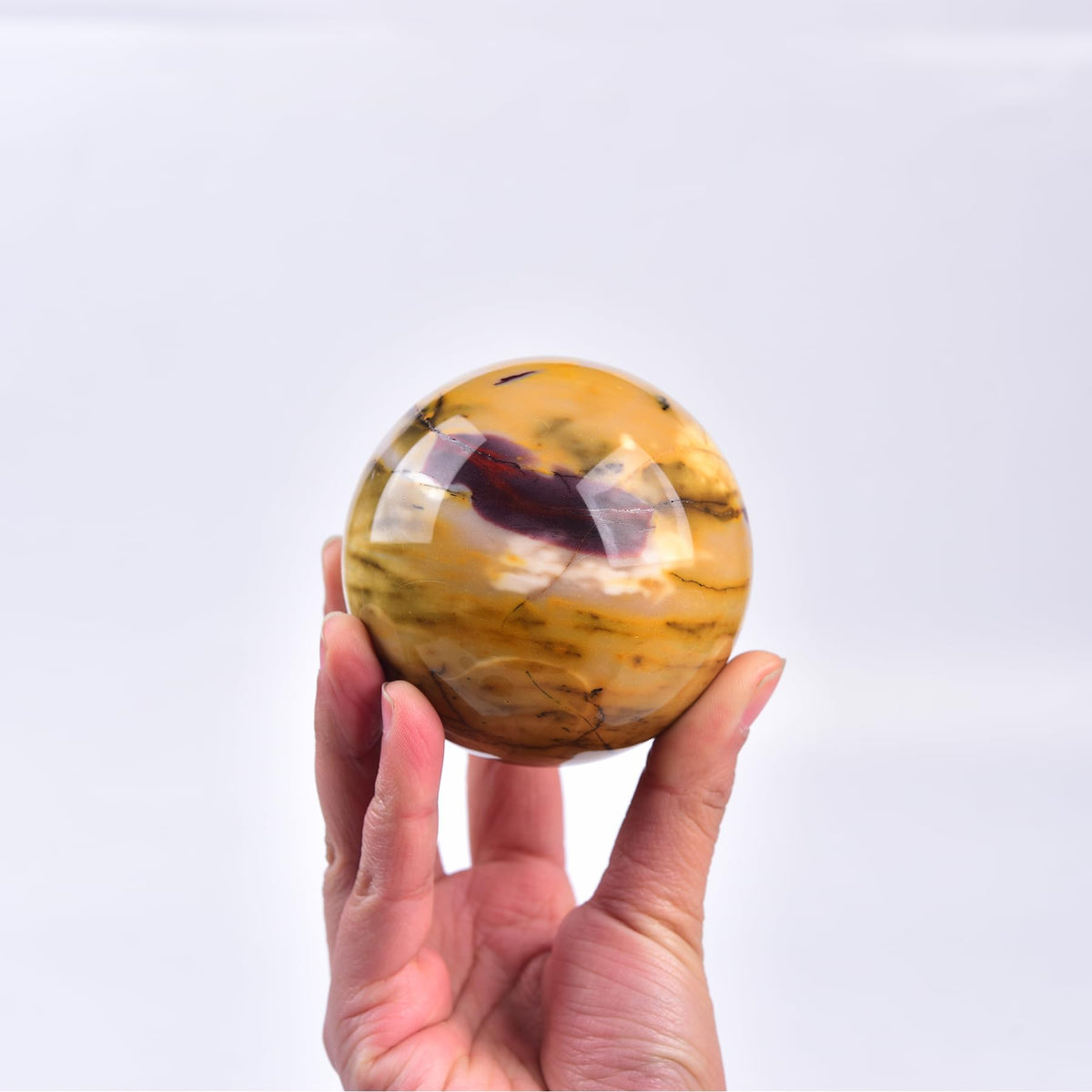 JIC Gem Natural Yellow Egg Yolk Stone Crystal Ball Sphere 7-8cm Healing Crystal Gemstone Ball Chakra Meditation Reiki Decorative Ball