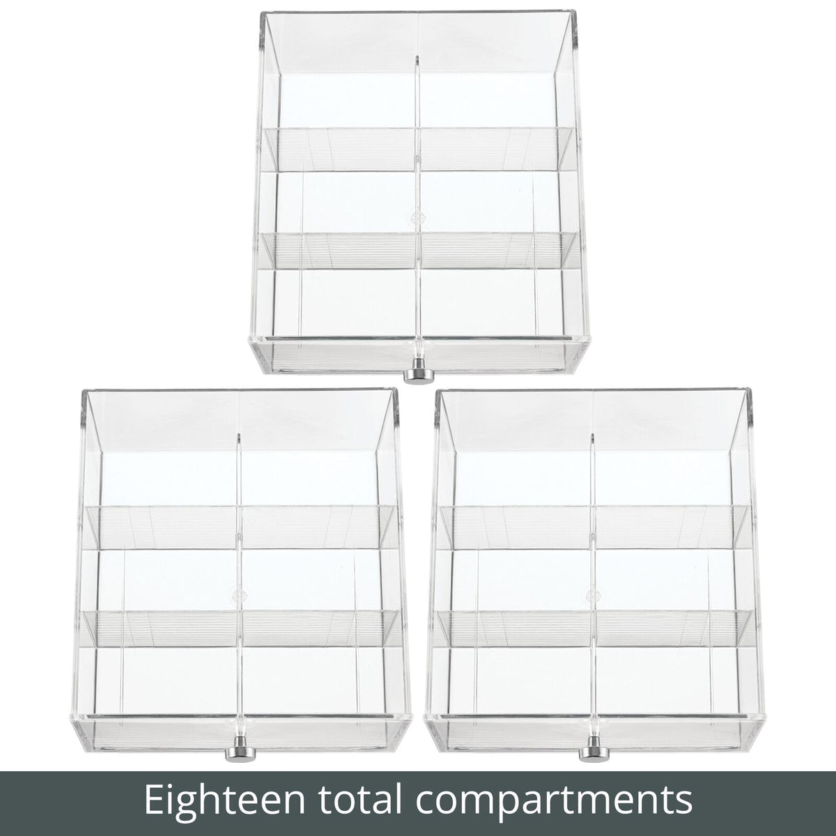 mDesign Plastic Wide Kitchen Pantry, Cabinet, Countertop Organizer Storage Station with 3 Drawers for Coffee, Tea, Sugar Packets, Sweeteners, Creamers, Drink Pods, Packets; 18 Sections - Clear