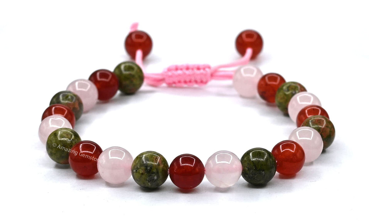 Amazing Gemstone Bracelet for Fertility Luck Manifestation - Fertility Crystals Carnelian Unakite Rose Quartz Bracelet Set for Men Women Healing Calming Anxiety Stress Relief Gifts (Adjustable)