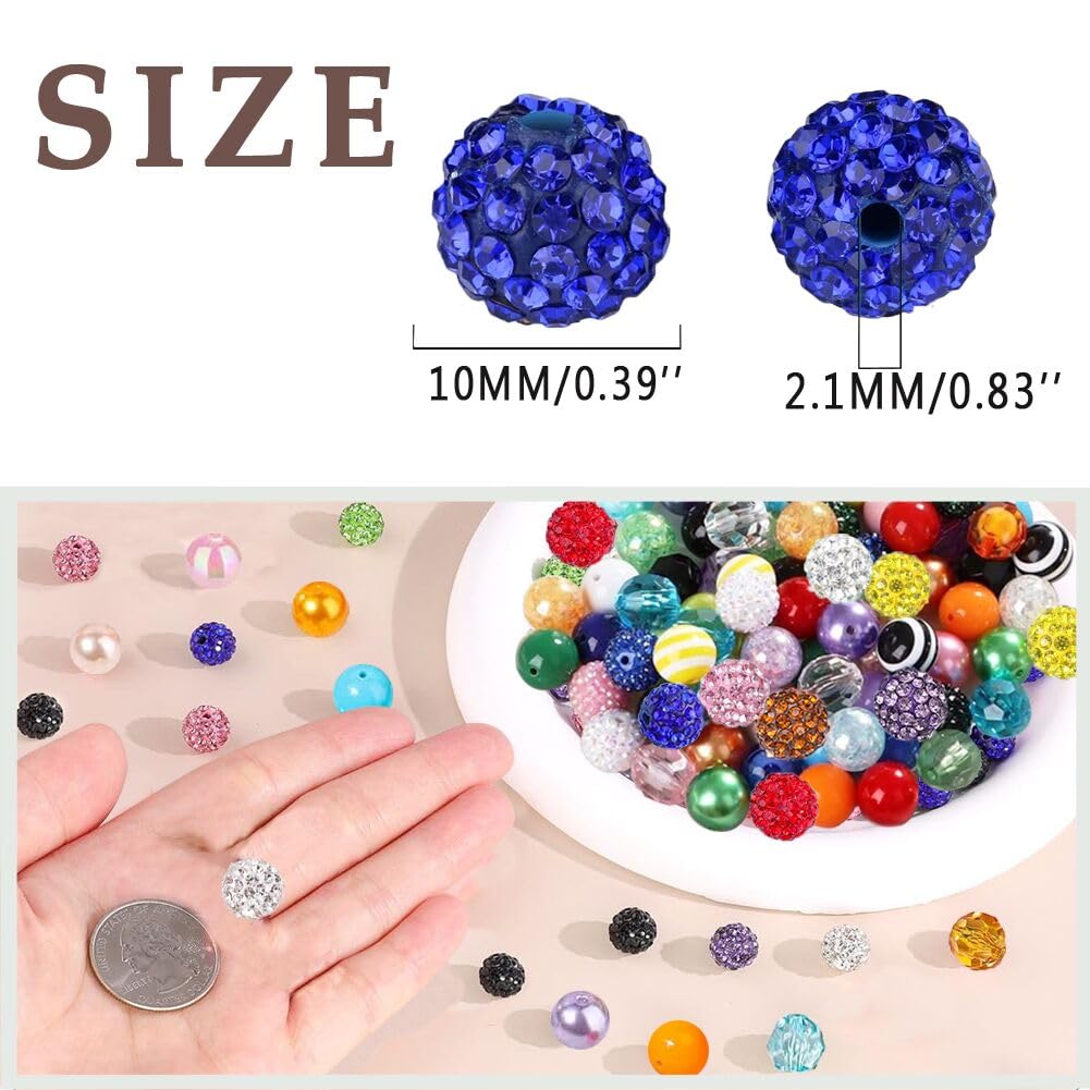 320pcs Crystal Beads for Pen Making, Including 100pcs 10mm Rhinestone Mixed with Round Bead and Bubble Gum, and 120pcs 8mm Spaced, DIY handicrafts (10mm)