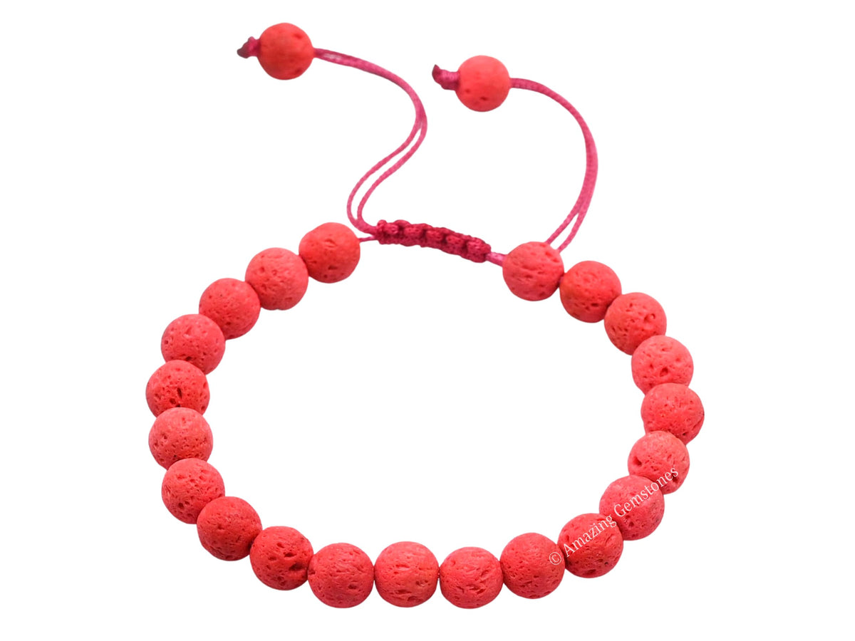 Amazing Gemstone Red Lava Bracelet, Gifts For Men & Women - Protection Healing Crystal Bracelet - 8mm Gemstone Beaded Adjustable Bracelet, Pulseras Para Hombres Mujer Stocking Stuffers