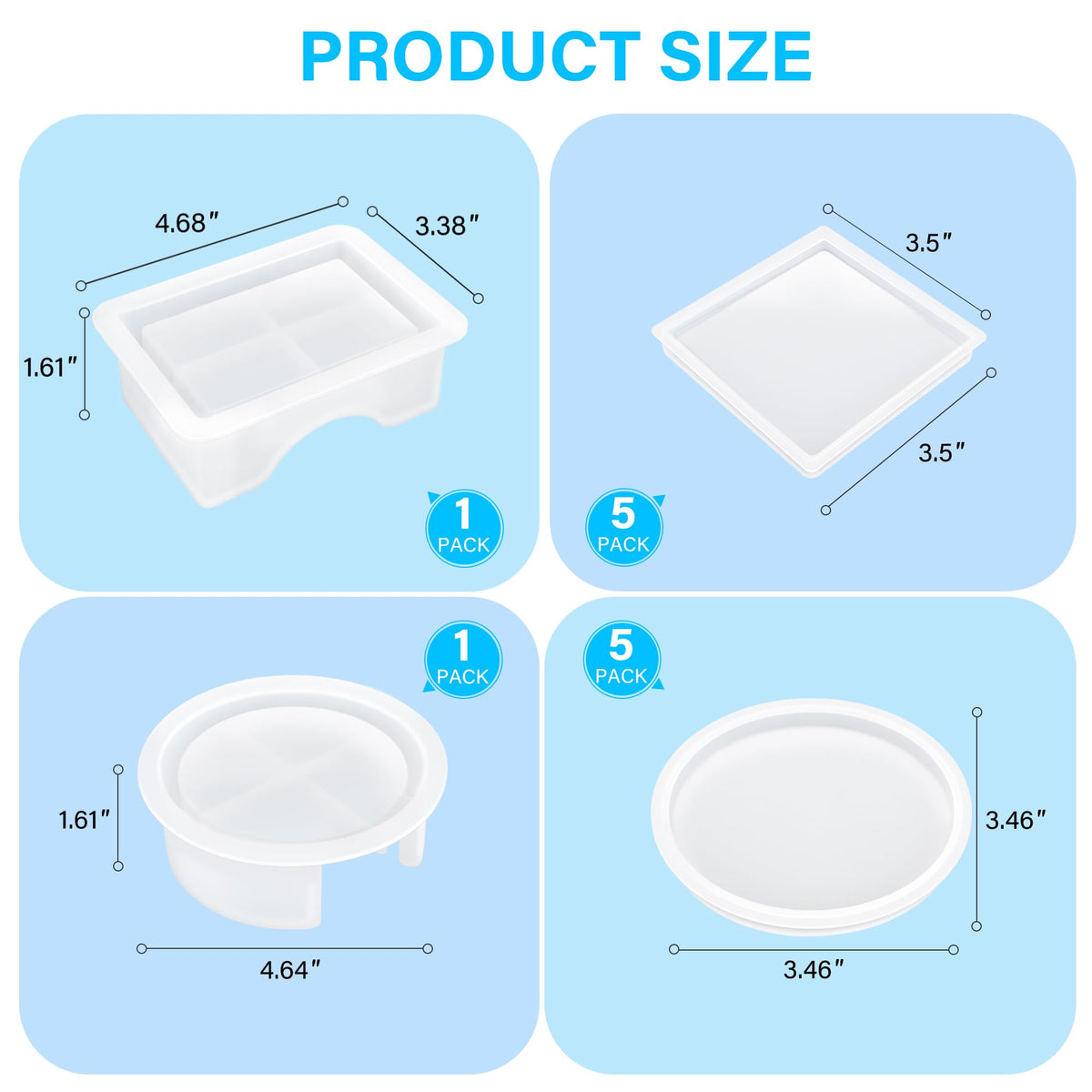 Vakoo Resin Coaster Molds, 12 Pcs Coaster Silicone Molds for Epoxy Resin, with Square Round Shape Storage Box Molds for DIY Art Craft Cup Mats