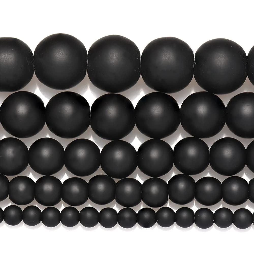 8mm 45pcs Agata Onyx Round Beads Tassels Chandelier Necklace Strand Gem Natural Stone Dull Polished Fashion Jewelry Findings DIY Bangle Accessories (8mm, Black Matte)