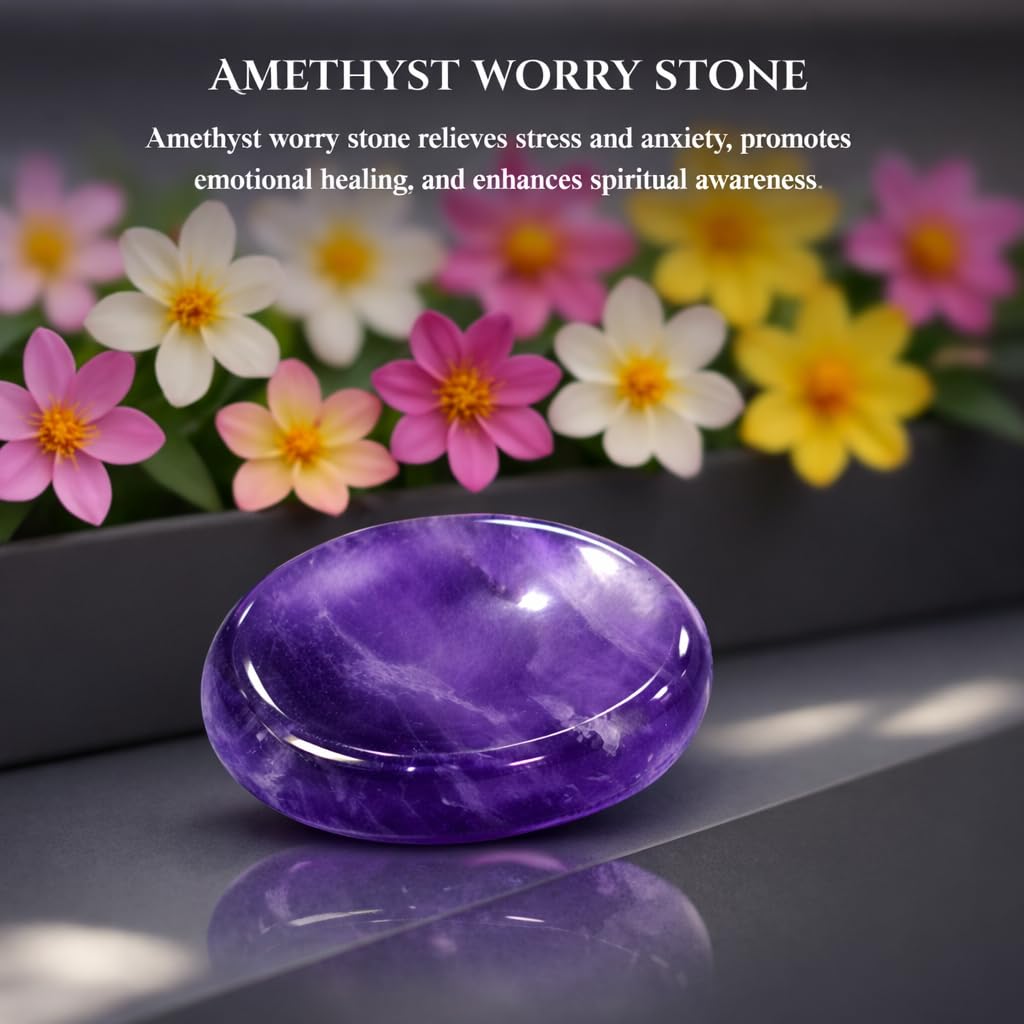 Amethyst (A Grade) Thumb Worry Stones Metaphysical Gemstone Crystal Healing Reiki Men Women Gift FENG Shui Positive Energy Love Wellness Palm Stones Wicca Powerful