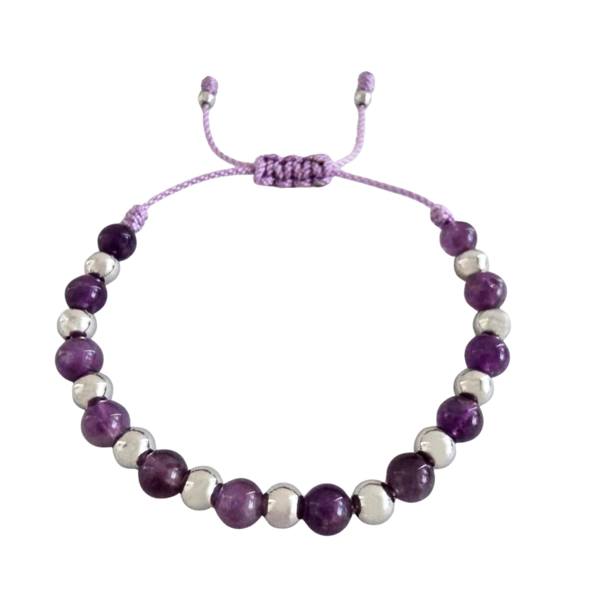 Sabeli Handmade Amethyst Bracelet Healing Natural Stone and Steel Beads Healing Crystals Jewelry Adjustable Macrame Gemstone Gifts 6mm Beads (Amethyst)