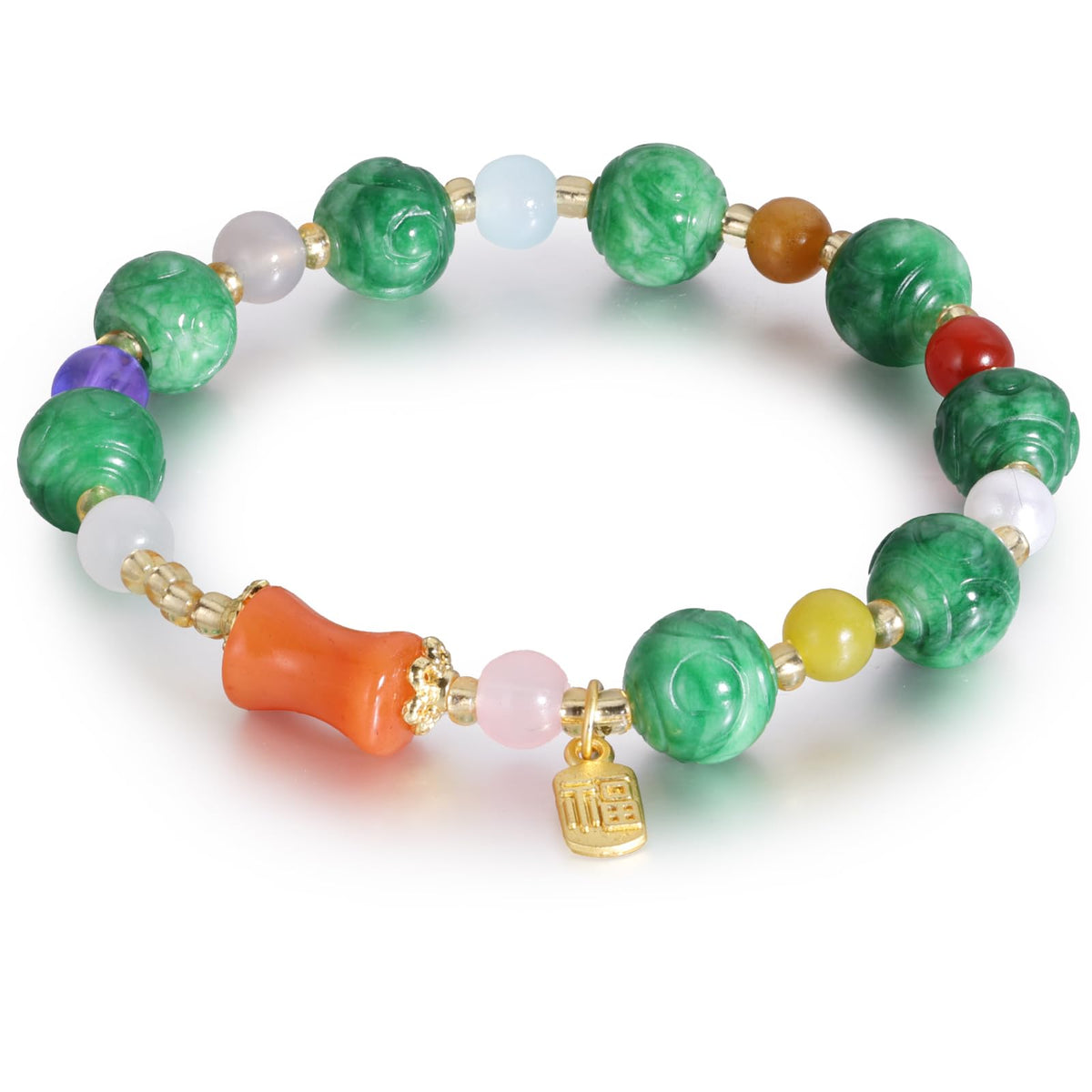 Handmade Natural Jade Beaded Bracelet for Women & Men – Genuine Green/White Jade Gemstone Stretch Bracelet – Lucky Energy Healing Jewelry Gift for Peace, Prosperity & Protection ST-06