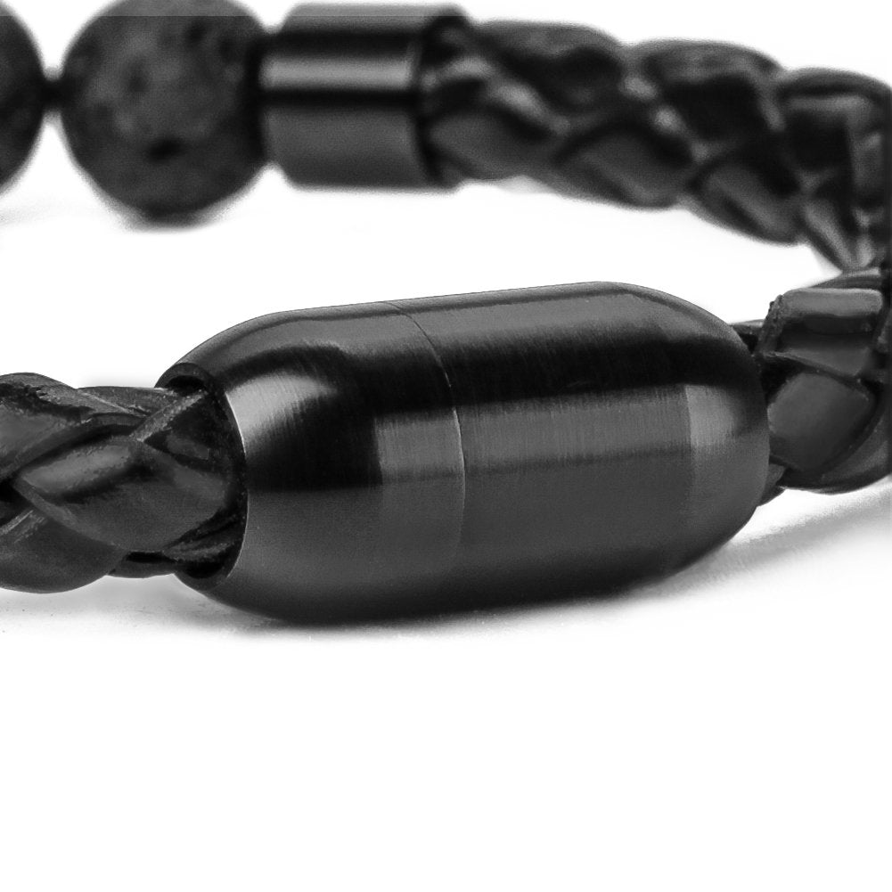 Ckysee 7 Chakra Real Stone Healing Bracelet Genuine Leather Braided with Magnetic Clasp Mens Best Gift Jewelry 8.5"