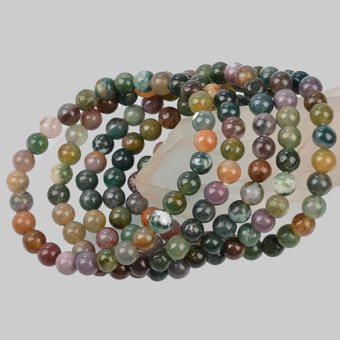 MASSIVE BEADS Indian Agate - Stone of Peaceful - Handmade Yoga Stretch Elastic Bracelet Natural Stone Crystal Healing Power Energy Gifts for Unisex Adult 6mm