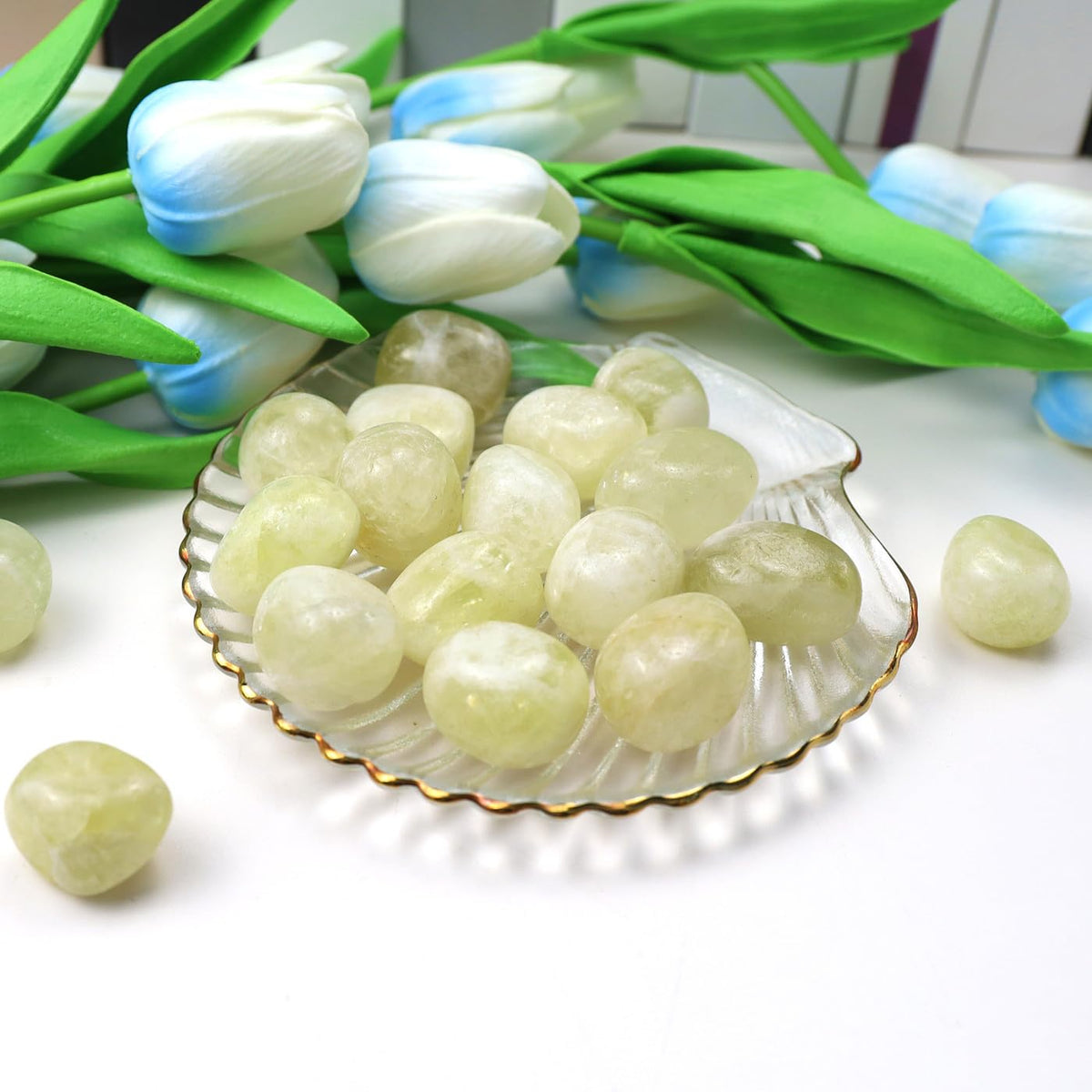 QINJIEJIE Citrine Polished Stones Tumbled Crystals Bulk Gemstones Healing Crystal Rocks Quartz Set Decorative Landscape Stone Natural Reiki Gem for Vase Filler Home Decoration Beginner Gift 0.5 LBS