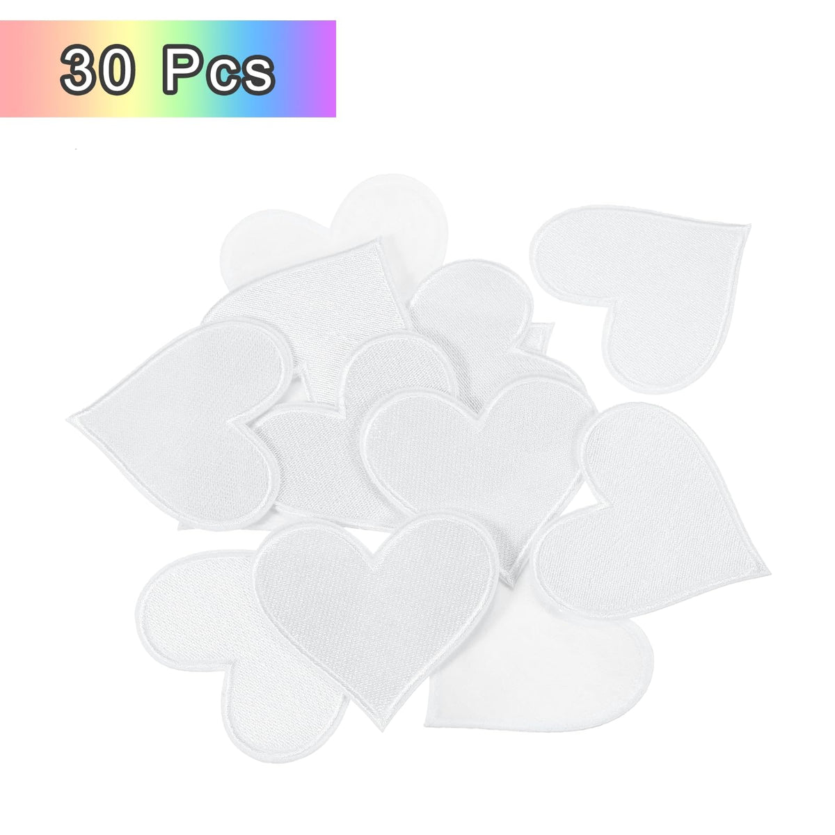 MECCANIXITY Heart Shaped Iron on Patches 7x6.8cm Embroidered Sew Patches Appliques Garment Embellishments for Clothing Repair Backpack Shoes Decoration White 30Pcs