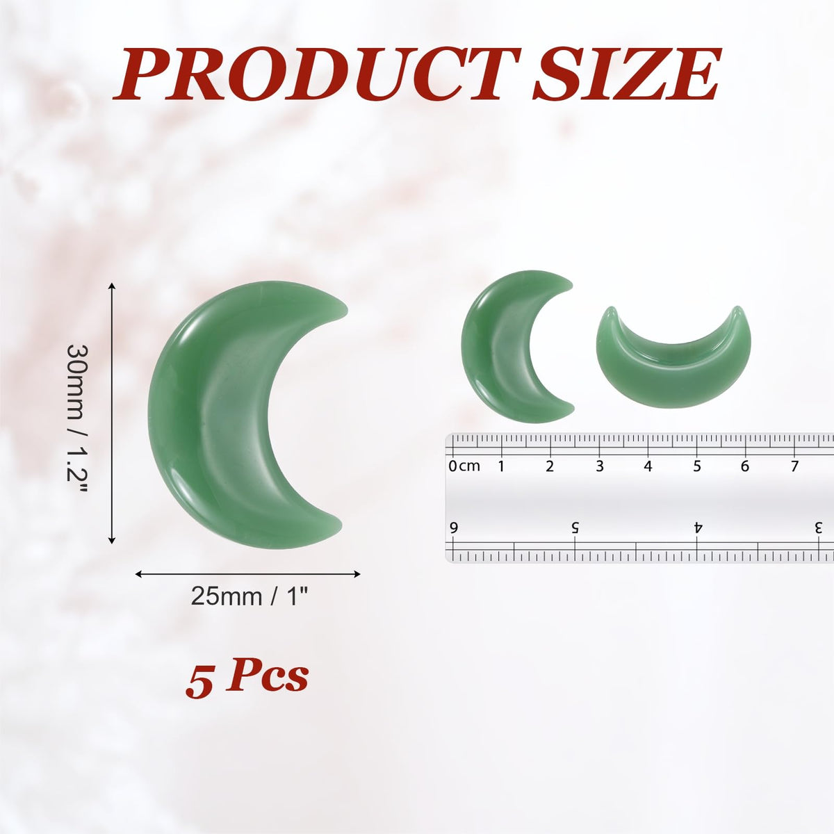 MECCANIXITY 5 Pcs Moon Crystal Worry Stone, 1.2 Inch Length Natural Light Emerald Moon Gemstone Bulk, Carved Pocket Stones for Meditation Balancing Pendant Decor