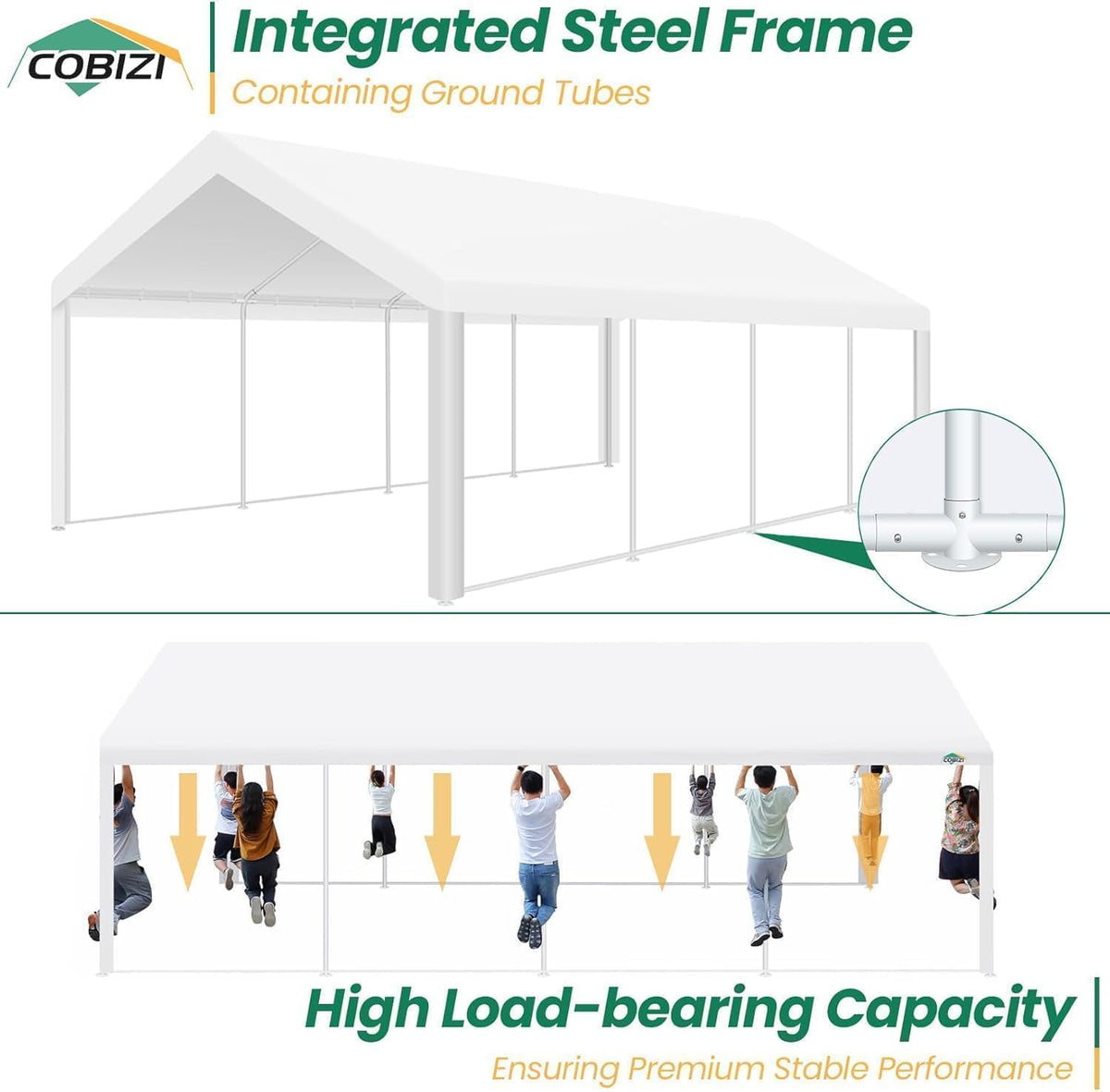 COBIZI 13x26 Party Tent Heavy Duty for Parties, Powder Coating (Better Than Galvanized), Large Outdoor Event Gazebo with Removable Sidewall & Built-in Sandbag, Waterproof for Church & Wedding, White