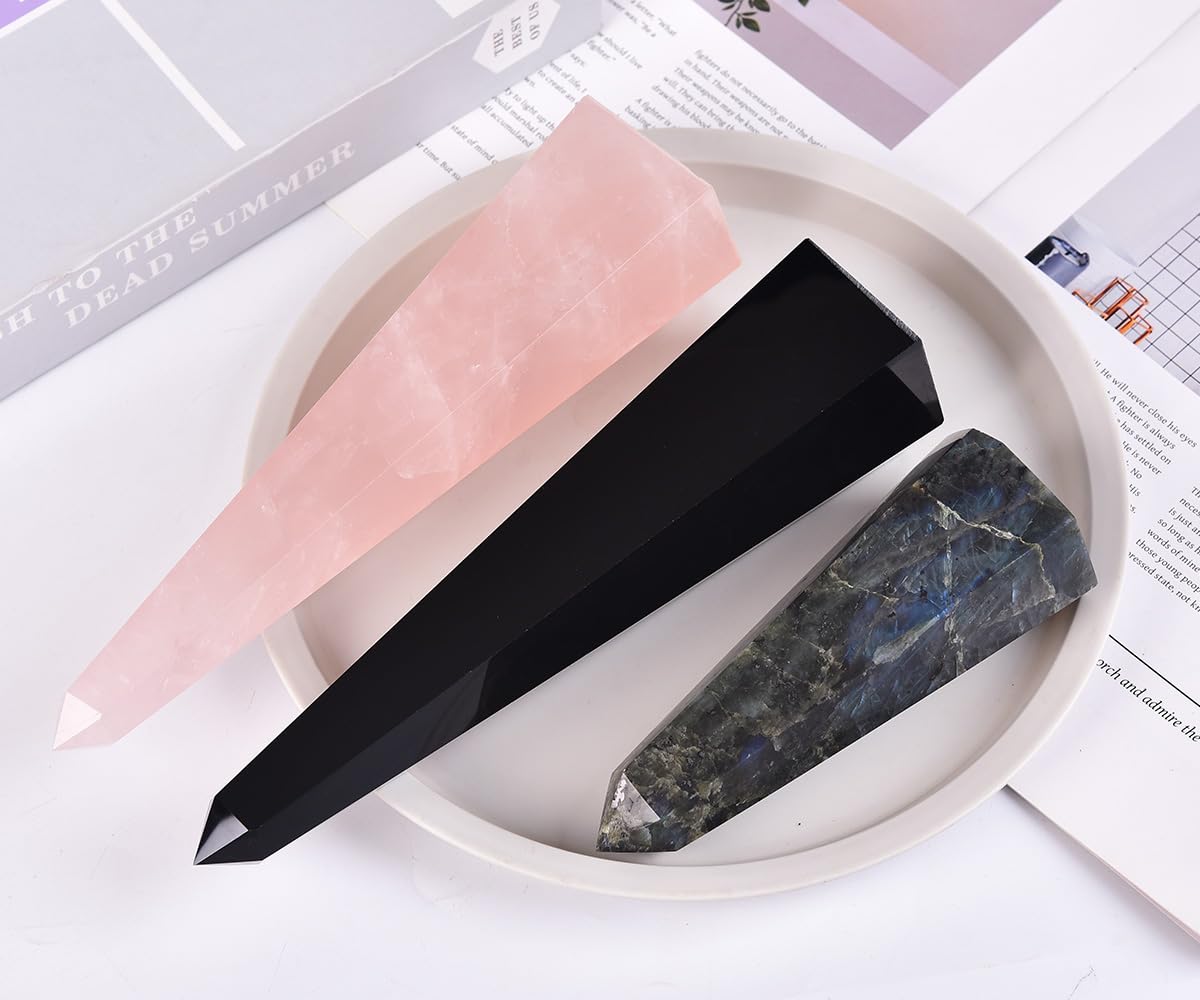 SMOHEAL Rose Quartz Large Crystal Tower Natural Pink Healing Crystal Point Wand Obelisk for Reiki Meditation Crystal Grid Decoration 1-1.5 LBS