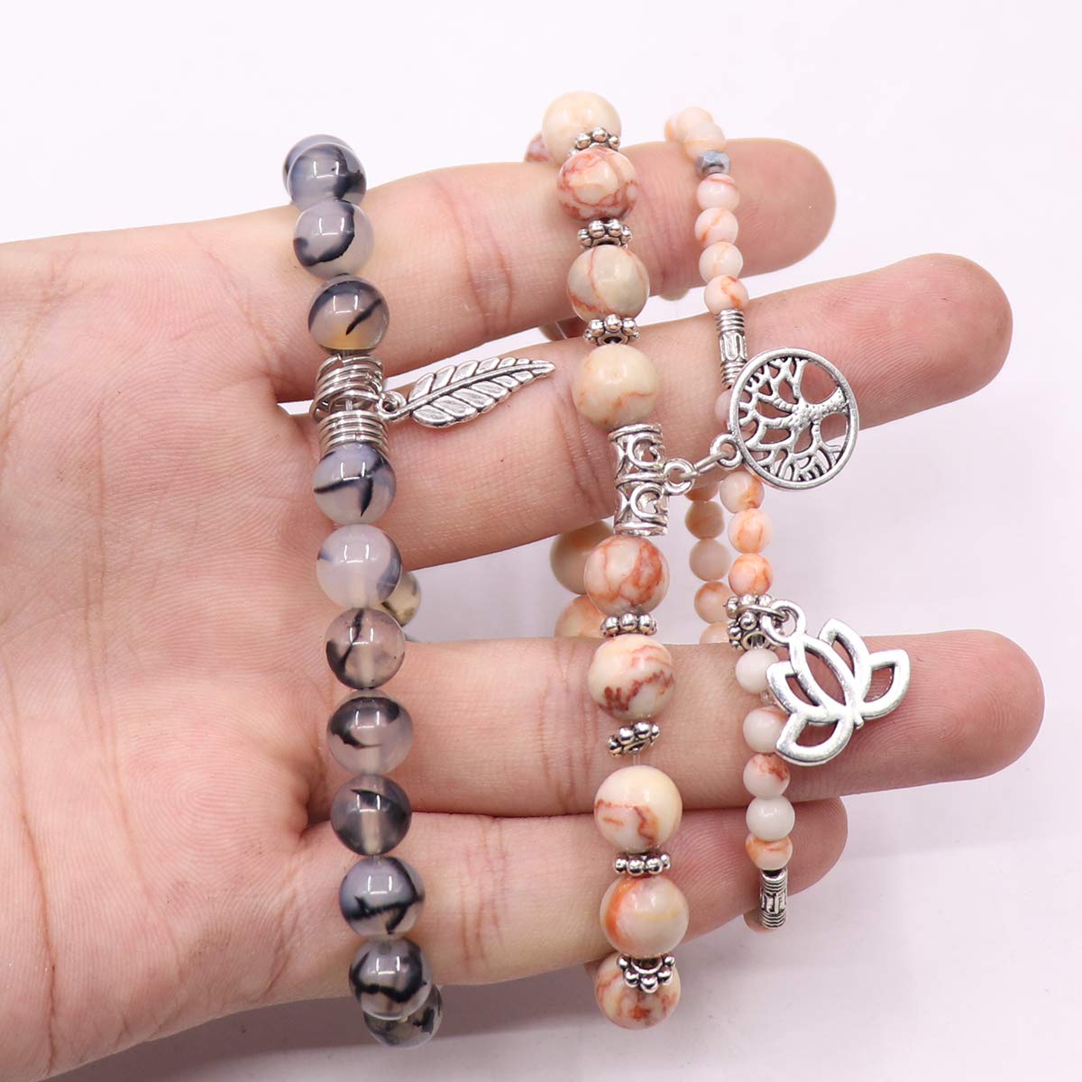 UEUC Tree of Life Yoga Healing Stone Bracelets,Multilayer Lotus Chakra Stone Reiki Bracelet Sets,Anxiety Crystal Natural Stone,for Women Stress Relief