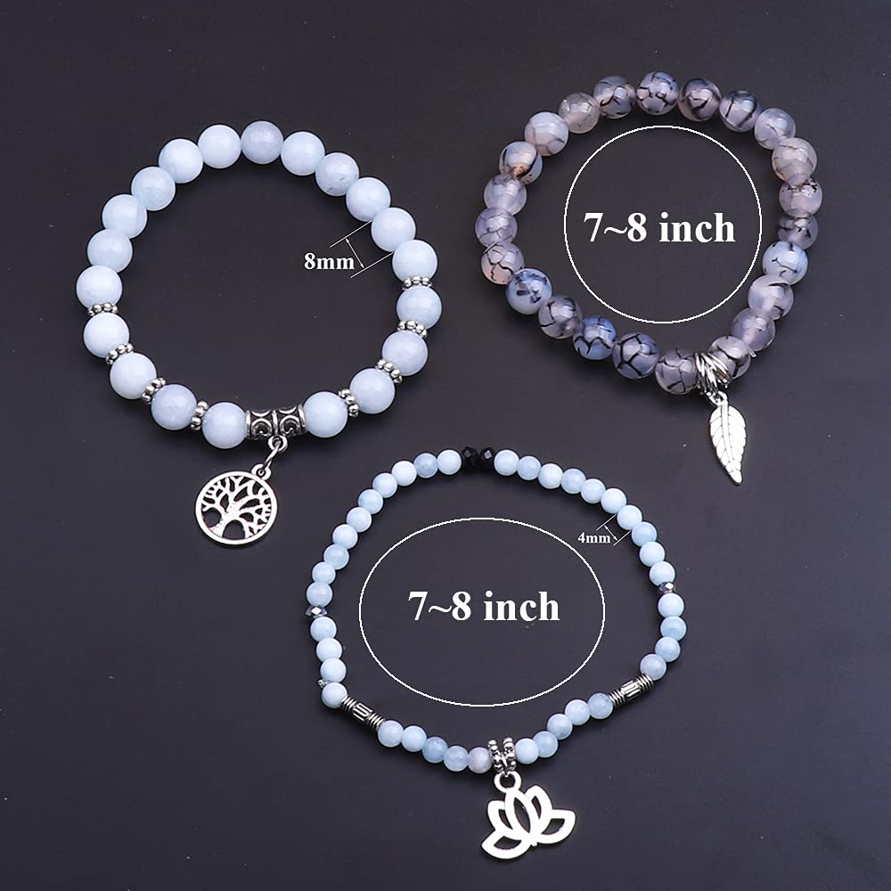 UEUC Tree of Life Yoga Healing Stone Bracelets,Multilayer Lotus Chakra Stone Reiki Bracelet Sets,Anxiety Crystal Natural Stone,for Women Stress Relief