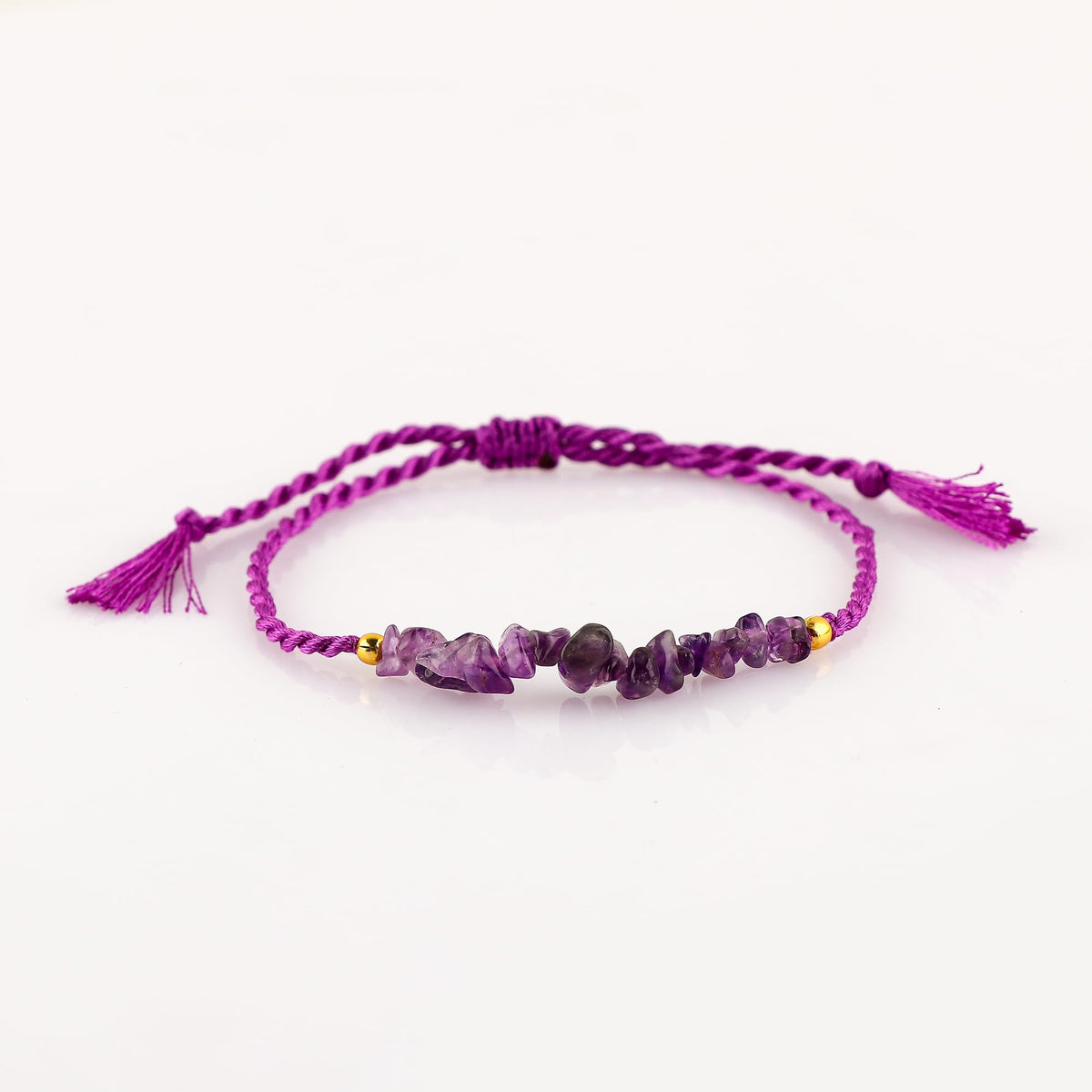 GEMIMPRESSION Natural Purple Amethyst Beads Braided Bracelet, Handcrafted Resizable Healing Crystal Jewelry, 7-Inch Unisex, Christmas Gift