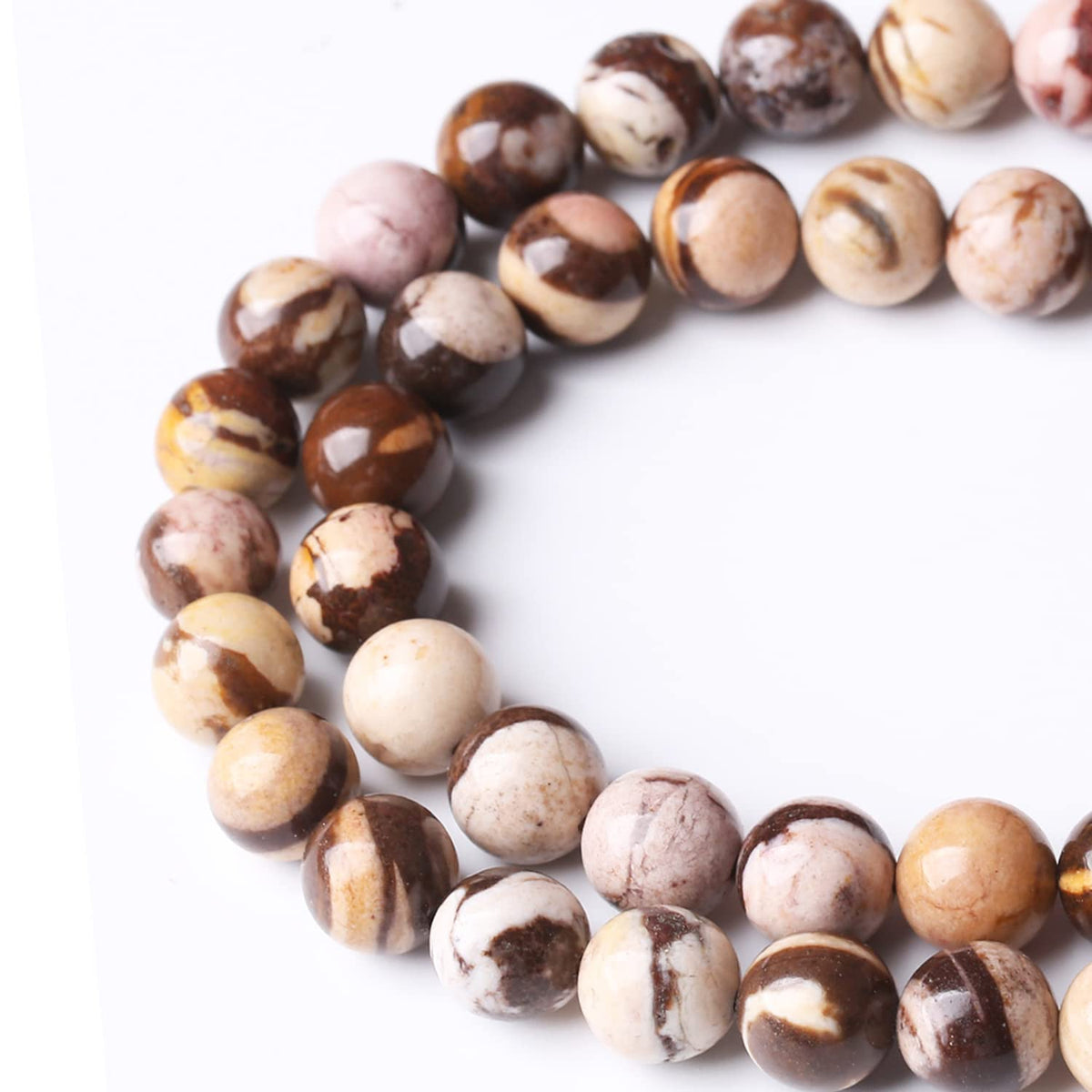 45PCS 8MM Natural Brown Zebra Round Loose Stone Beads for Jewelry Making DIY Energy Stone Healing Power Bracelet 15"
