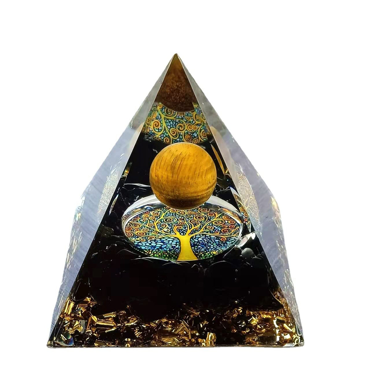 ycyingcheng Moonstone Crystal Orgone Pyramid Ogan Crystal Energy Tower, Nature Reiki Chakra Crushed Stone Jewelry, Crystal Pyramid for Home Decor (Obsidian)