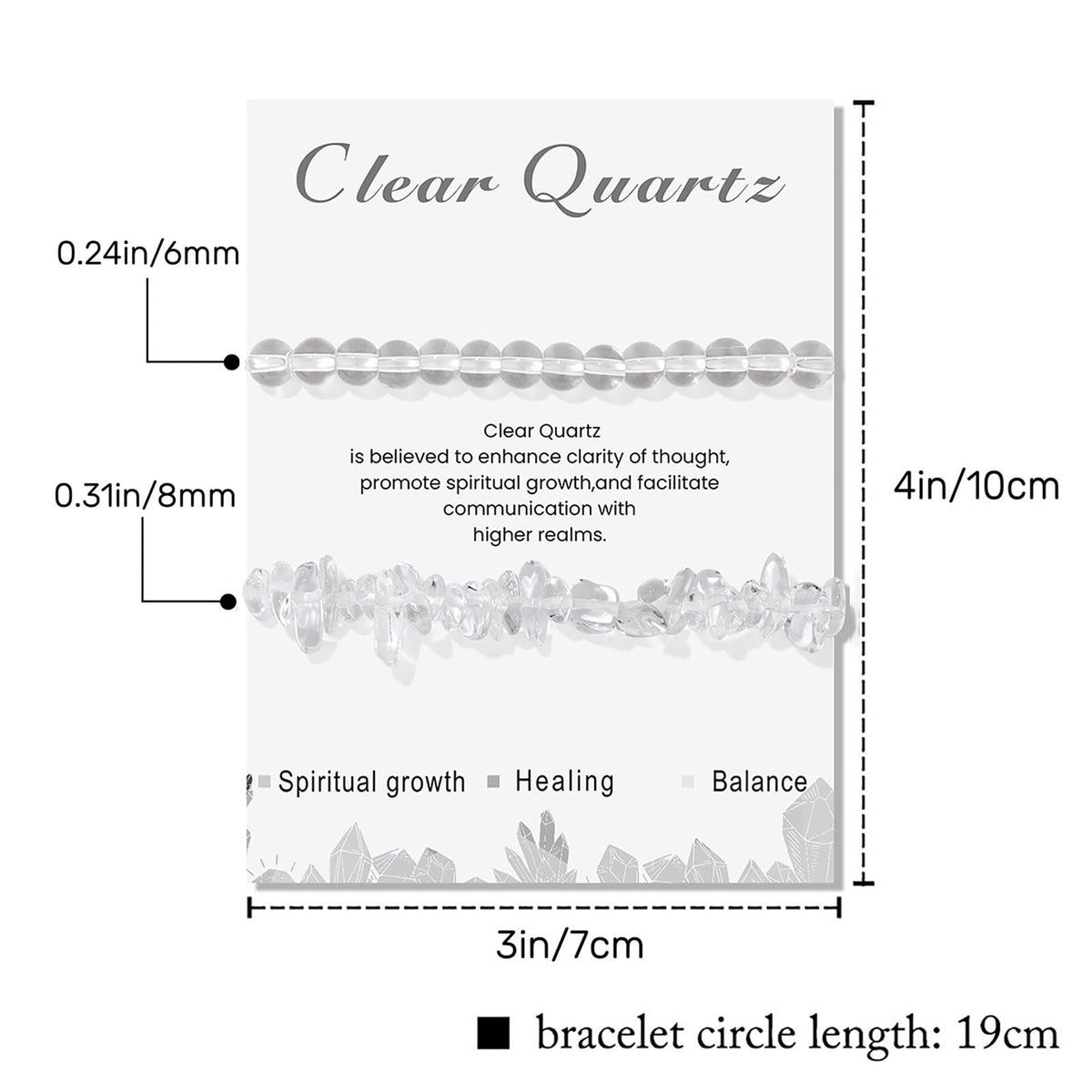 Lit Wall 2Pcs Clear Quartz Bracelet for Women & Men, Dainty Handmade Adjustable Clear Quartz Beaded Gemstone Healing Crystal Bracelets, Strand Style, No Clasp, 2 Count, Unisex, Clear