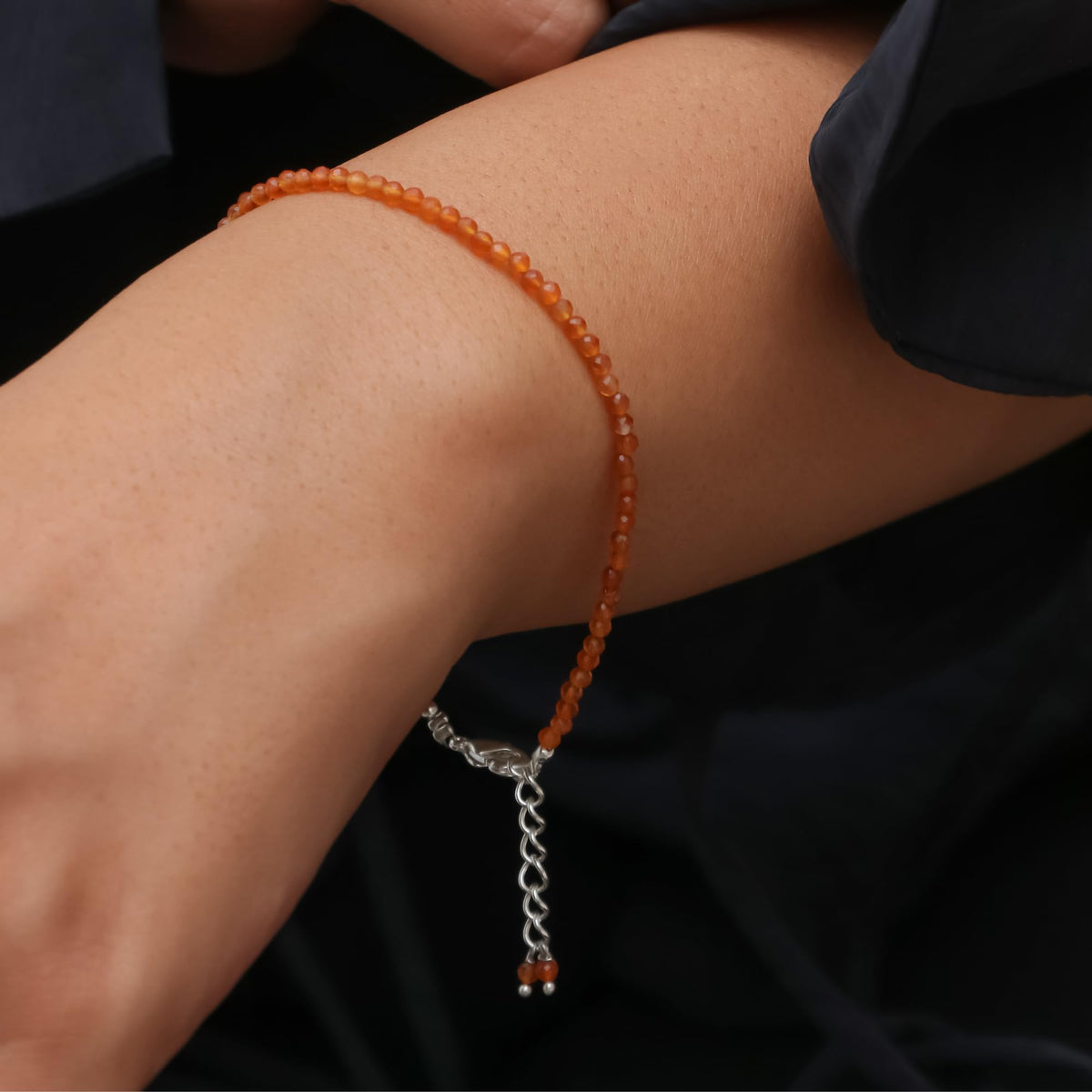 Gempires Hessonite Garnet Bracelet for Women | Dainty Gemstone Beaded Bracelet 2.5 mm | Handmade Stacking Bracelet | Adjustable Lightweight Minimalist Jewelry | Brown Orange Crystal Gift for Her