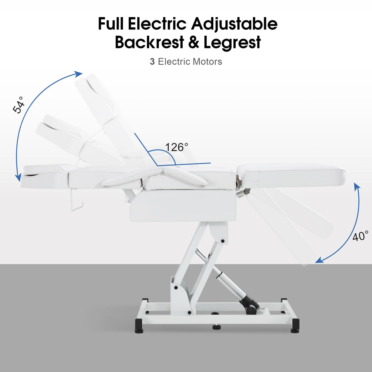 BarberPub Fully Electric Facial Bed with 3 Motor for Esthetician, Tattoo Chair for Client, Massage Bed for Esthetician, Electric Adjustment 2751 (White)