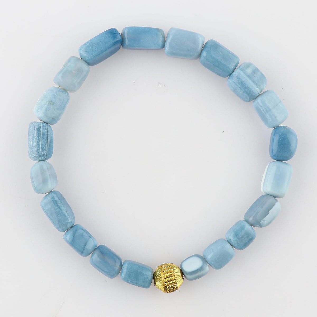 CRYSTALIS Blue Opal Elastic Stretch Bracelet, Natural Beads, Chakra Healing Jewelry for Men & Women, Adjustable Bracelet, Everyday Wear, Gift Giving Bracelet, 7.25 to 7.50 inch