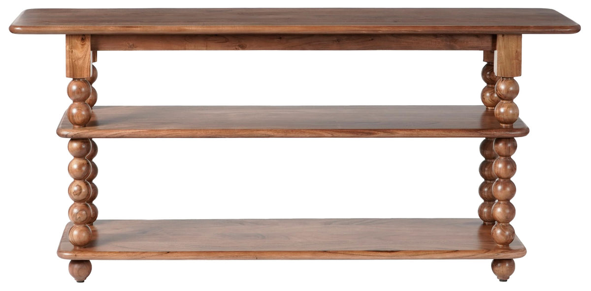 SAFAVIEH Couture Collection – Norbert Brown Solid Wood 2 Shelf Console Table, Entryway Storage Table with Turned Legs (SFV5795A)