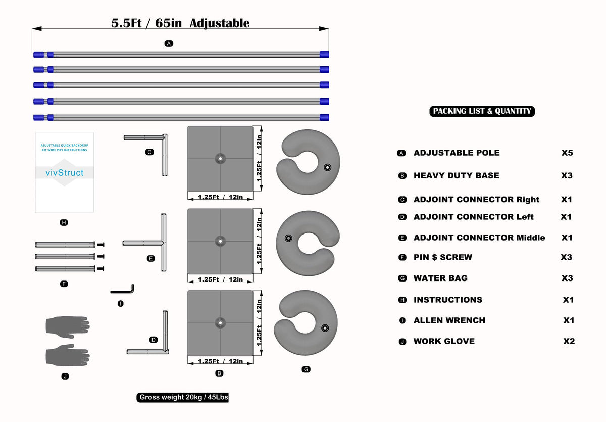 Backdrop Stand Kit Adjustable Heavy Duty Portable 10FT X 20FT Pipe and Drape Quick Set Up for Wedding&Party&Event&Photography&Show&Display (No Drape) ，But Not for Flower Walls/TVs/Heavy Items