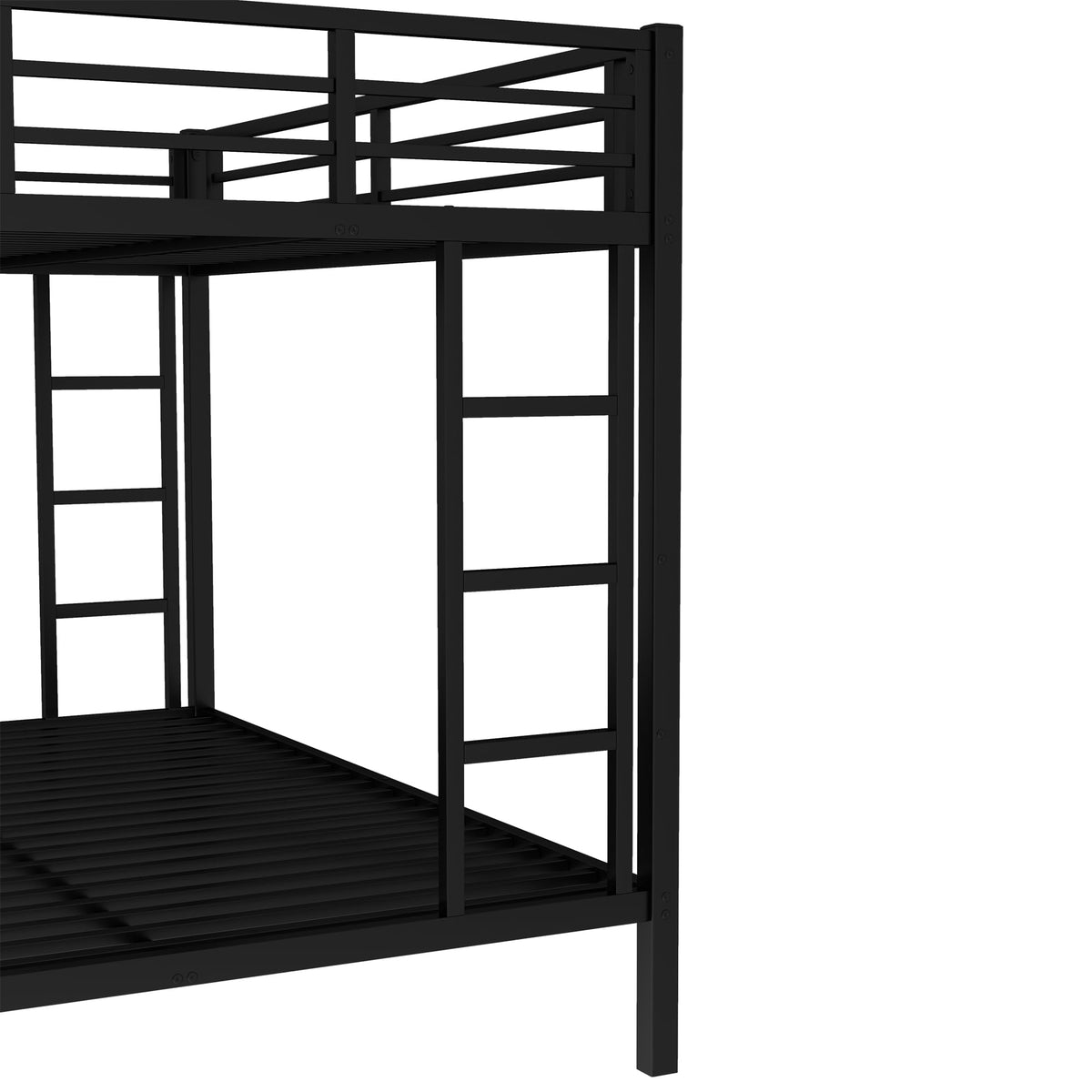 Bellemave Metal Bunk Bed with Trundle, Twin XL Over Queen Bunk Trundle and Guardrail and Ladder for Kids/Teenagers, Adults, No Box Spring Needed，Black
