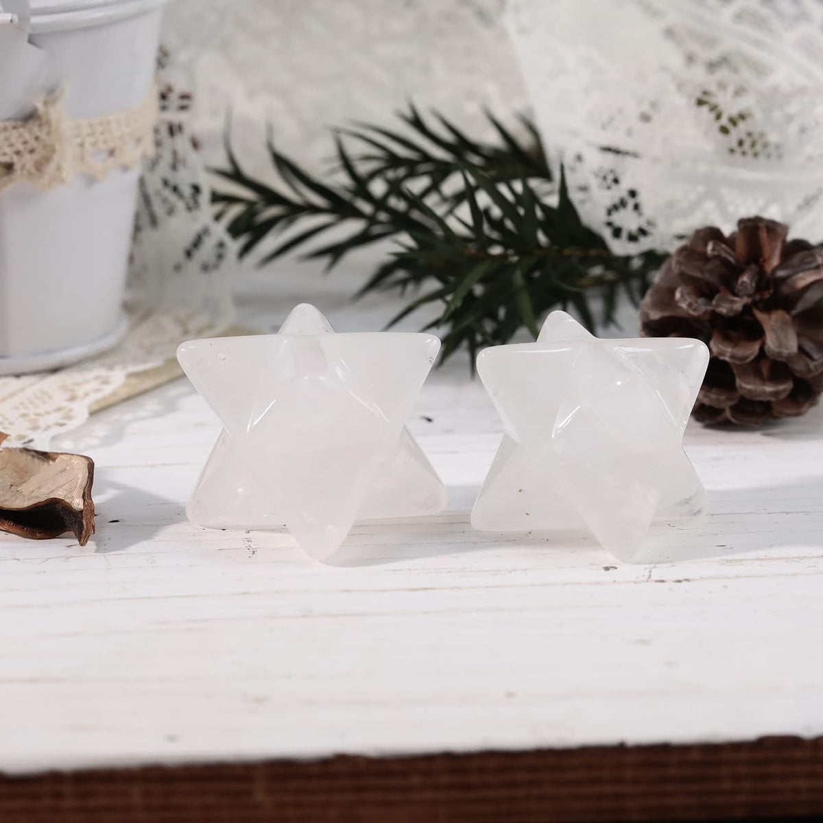 Loveliome Natural White Quartz Merkaba Crystal Protection Sacred Meditation Energy Generator Healing Chakra Six-Pointed Star 1 Inch