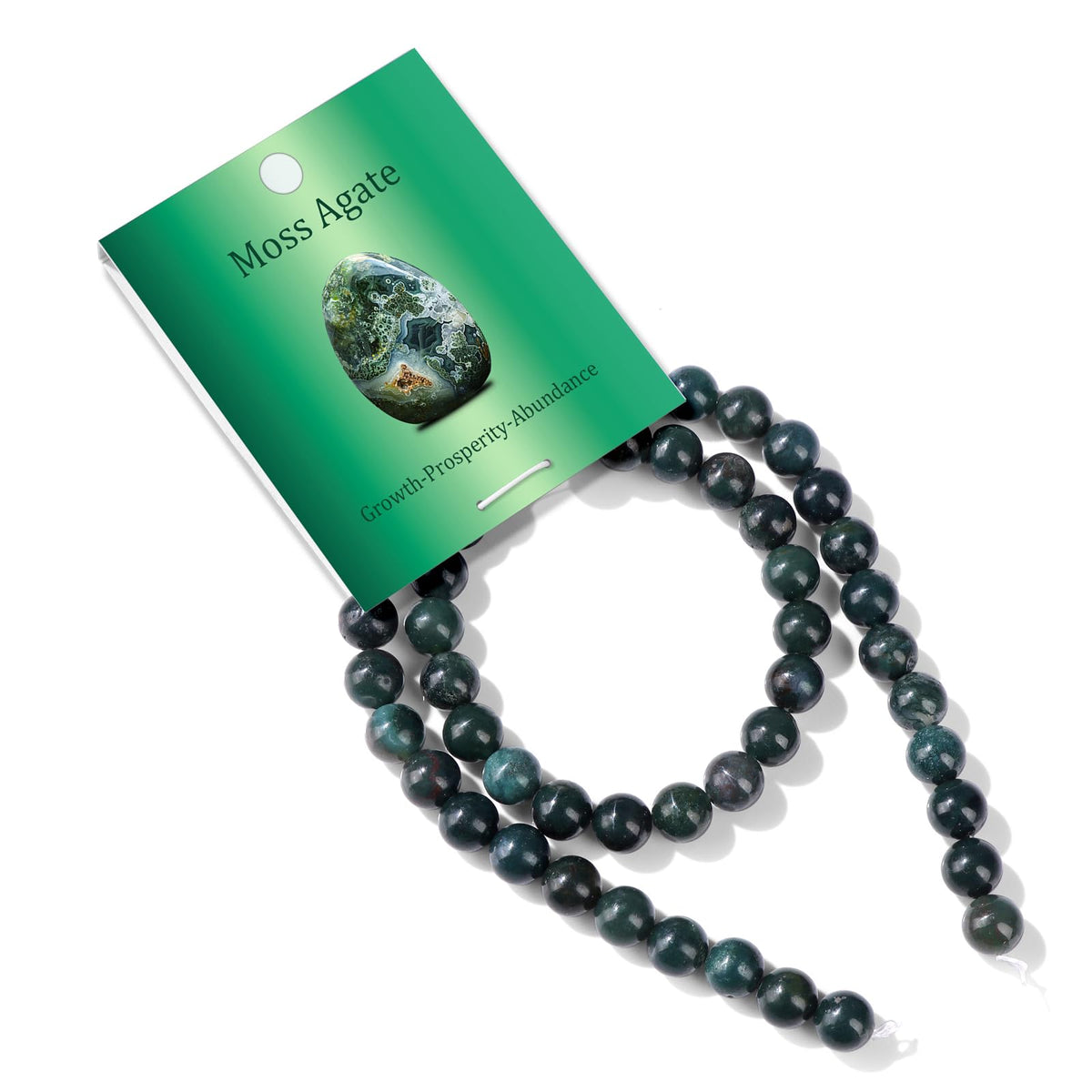 Risyfjew 50PCS 8mm Natural Moss Agate Beads Gemstone Round Loose Beads for Jewelry Making Chakra Crystal Stone Beads for Bracelets Necklace Earrings Making Supplies (50pcs/Strand)