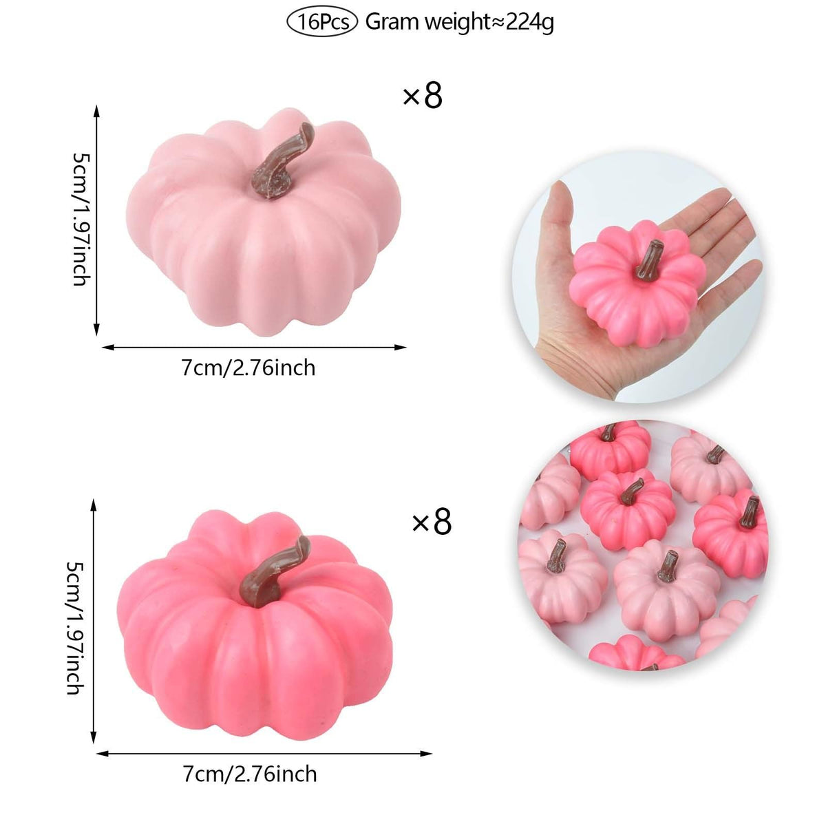iToids Pink Pumpkins Halloween Decor, 16Pcs Pink Fall Decorations for Home Mini Pumpkins for Thanksgiving Party Table Centerpiece Decorations Autumn Festival Party Supplies