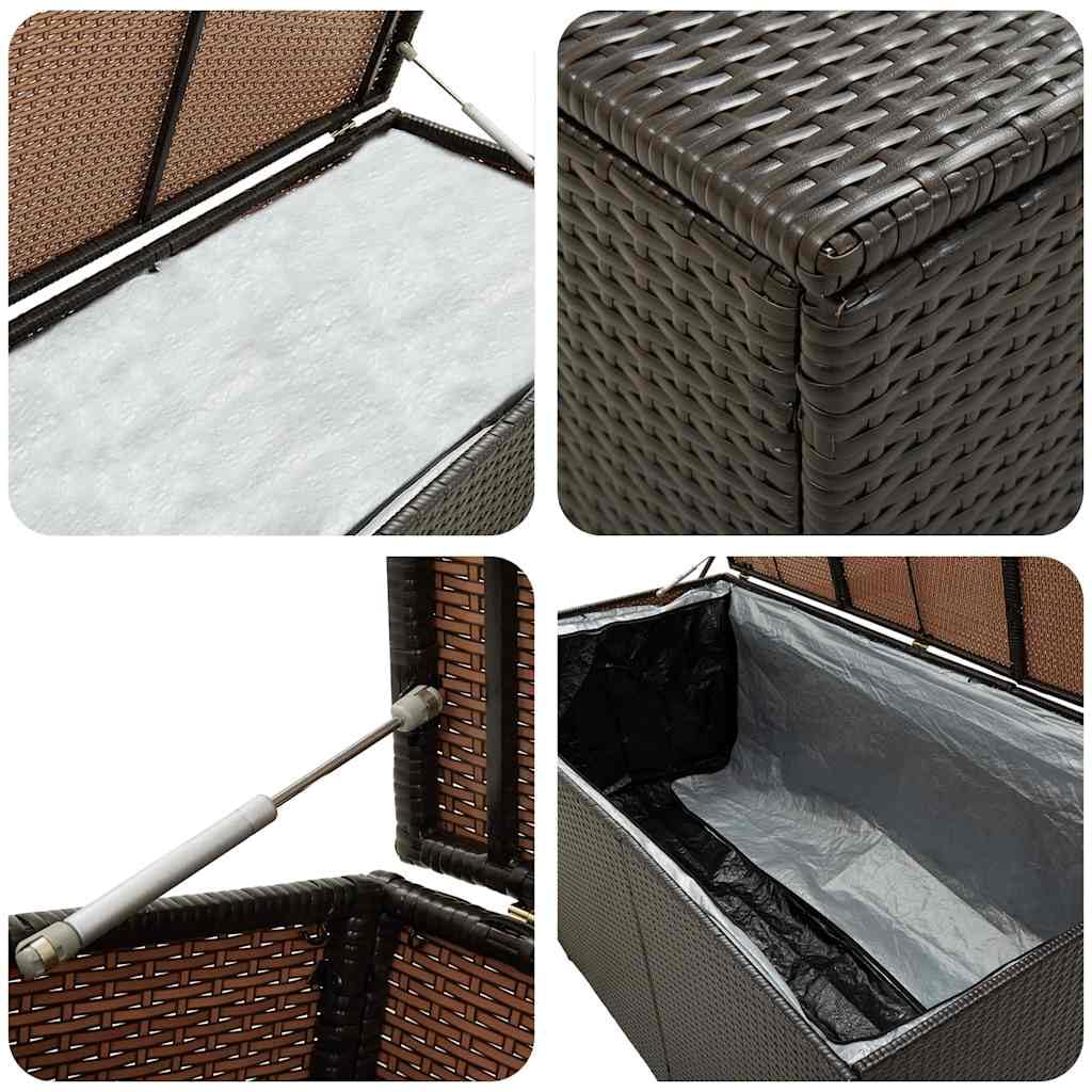 Kalmrek Patio Storage Box Poly Rattan Brown 78.7"x19.6"x23.6" Weatherproof Outdoor Deck Garden Yard Storage Chest with Lockable Lid and Gas Lift Mechanism for Cushions Pillows Tools