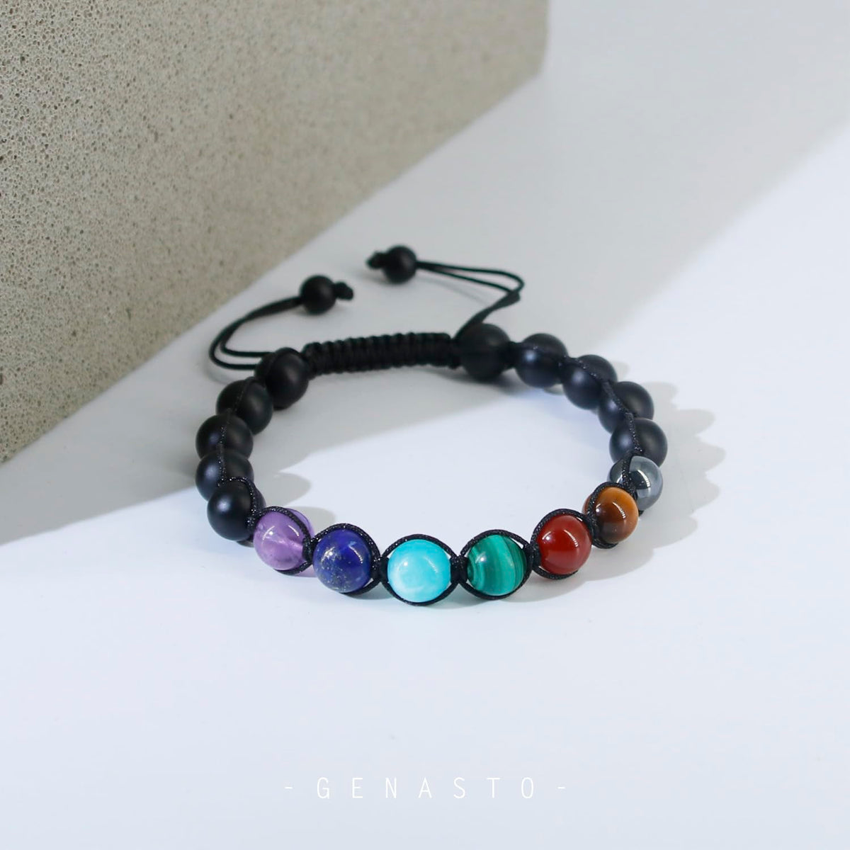 GENASTO 7 Chakra Bracelet with Real Stones Healing Crystal Stone Beads Bracelets Chakra Bracelet for Men and Women Yoga Crystals Beaded Bracelets for Meditation Relax