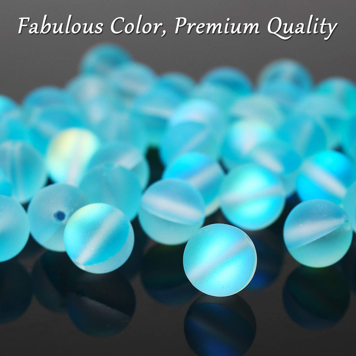 Matte Aquamarine Aurora Crystal Glass Beads, 10MM Frosted Glitter Shining Mermaid Round Loose Beads, Rainbow Holographic Synthetic Moonstone for Jewelry Making DIY Bracelet
