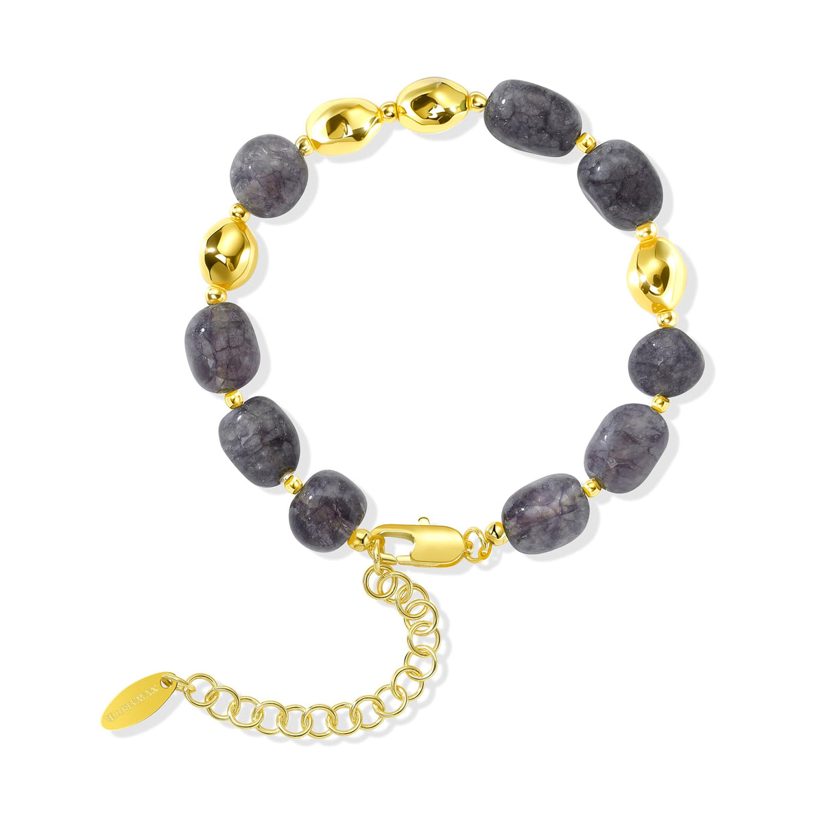 NVWAROCK Beaded Bracelet for Women, Gemstone Bracelet, 14K Gold Plated Stackable Handmade Oval Stone Bracelet Jewelry Gift - Grey